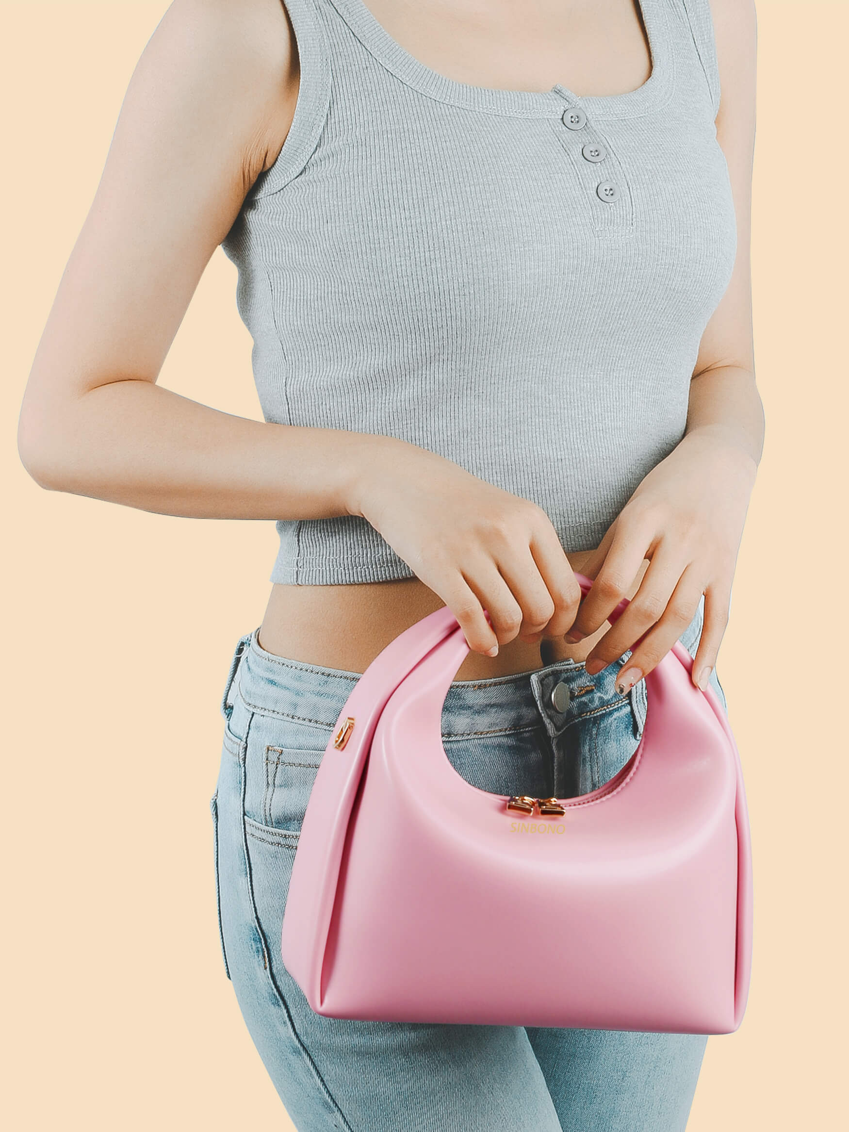 SINBONO Vienna Medium-Sized  Pink Vegan Leather Purses