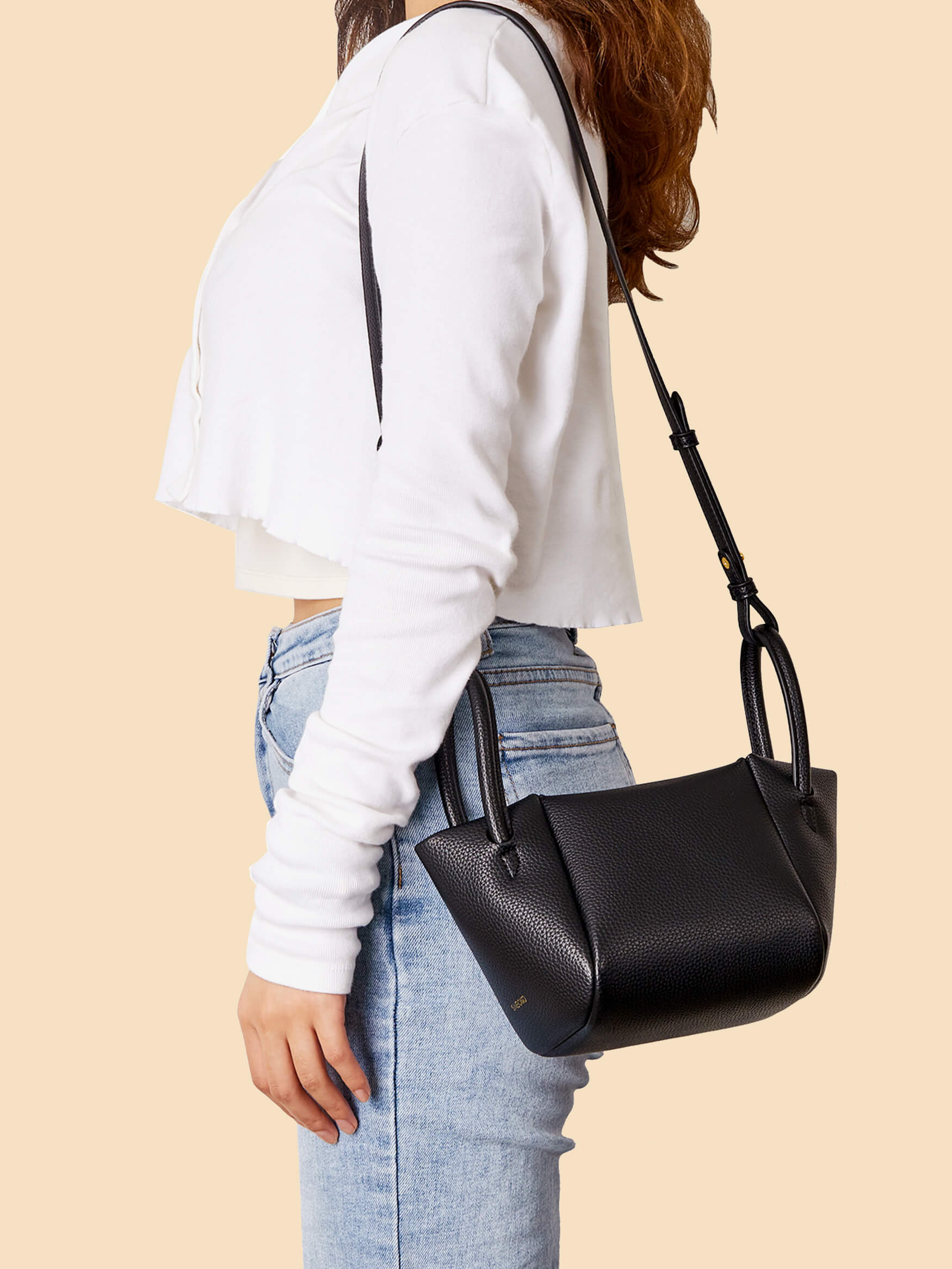 SINBONO Selena Ruched Hobo Handle Crossbody Bag Black
