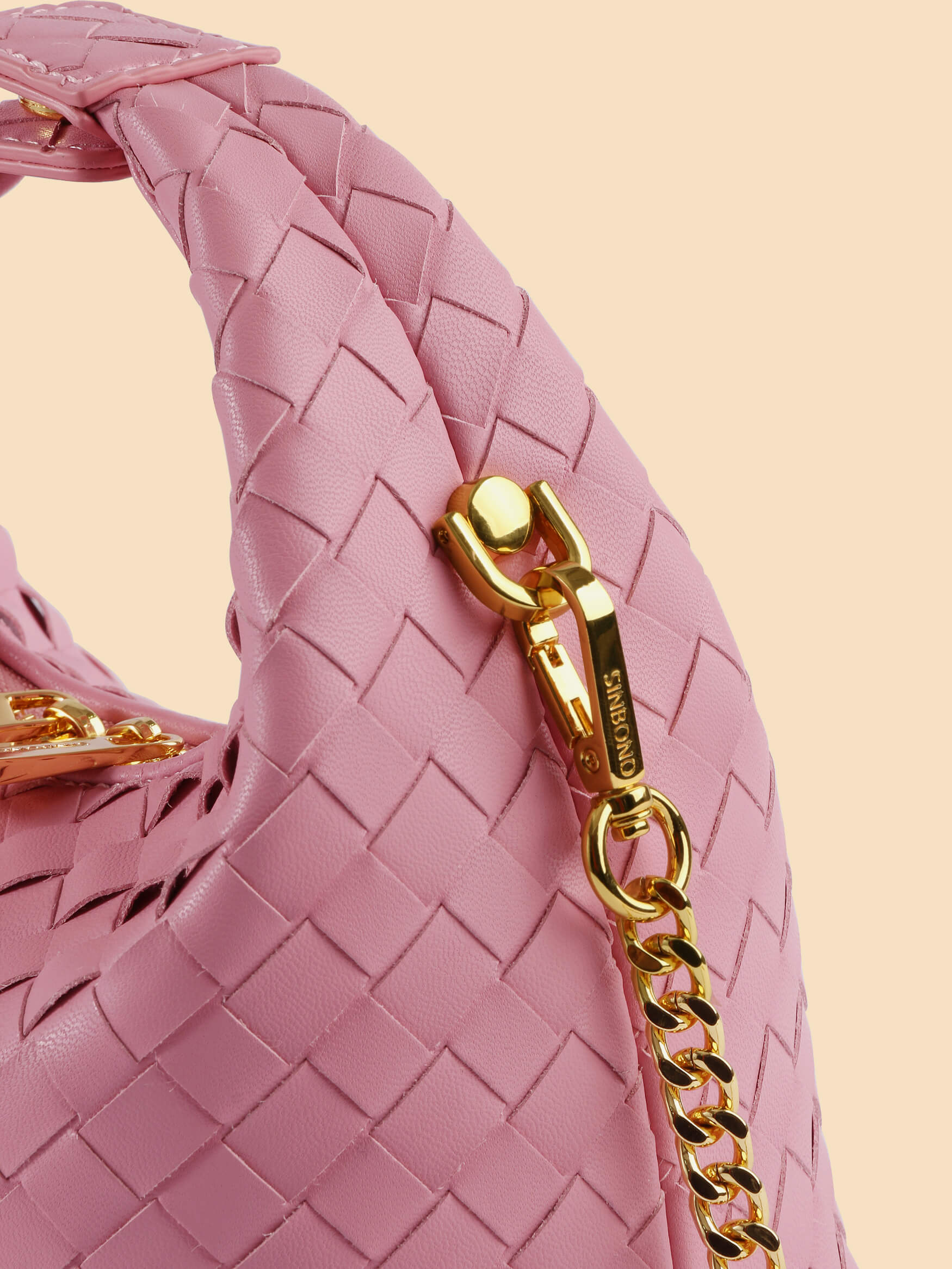 SINBONO Vienna Pink Braided Leather Handbags -Vegan Leather Women Bag