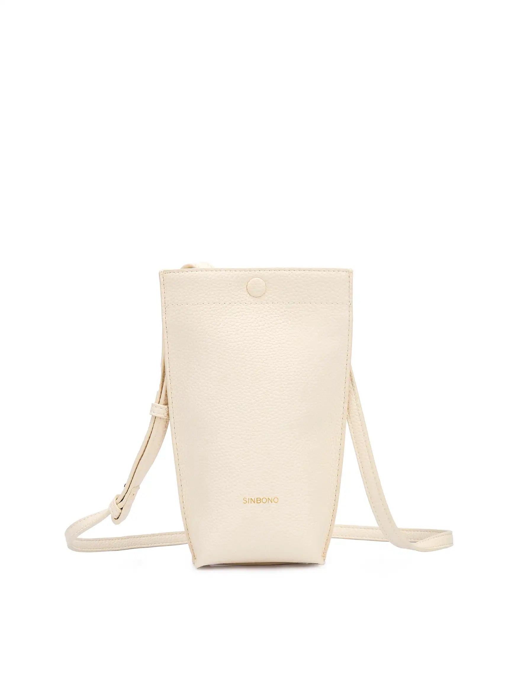 Sharla Crossbody Wallet Phone Bag in Ivory Vegan Leather - Front View