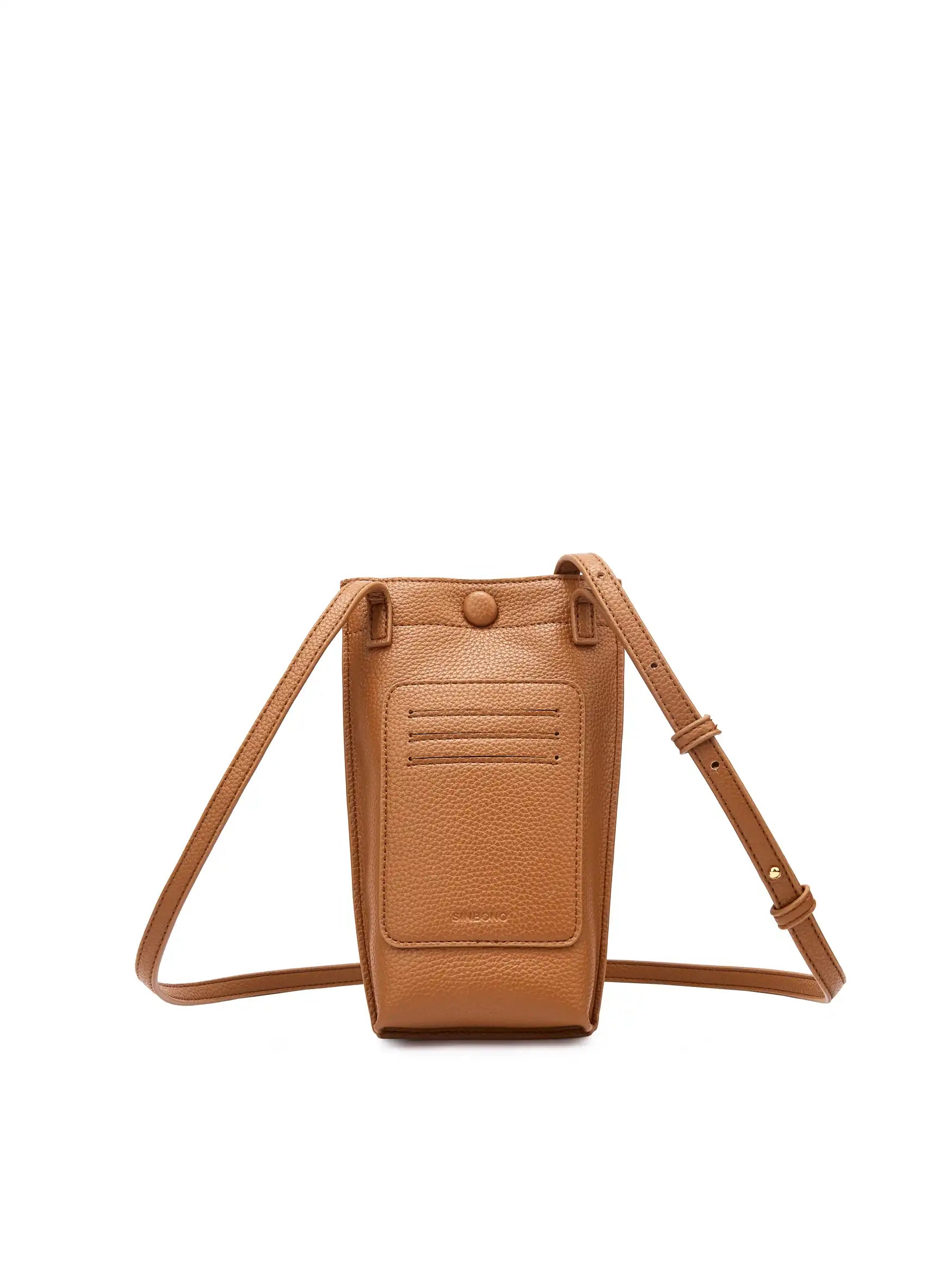 Sharla Crossbody Wallet Phone Bag in Orange Brown Vegan Leather - Back View
