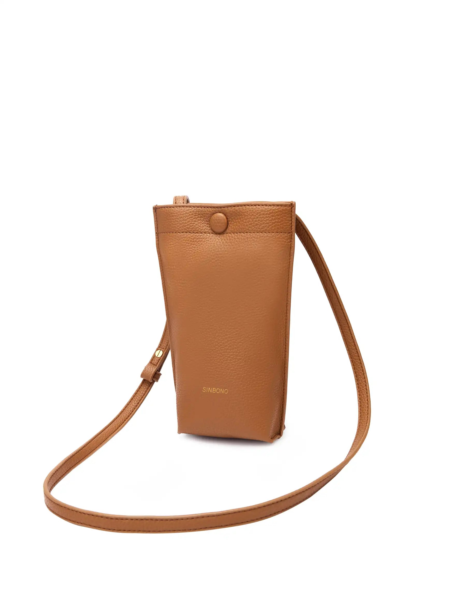 Sharla Crossbody Wallet Phone Bag in Orange Brown Vegan Leather - Side Angle