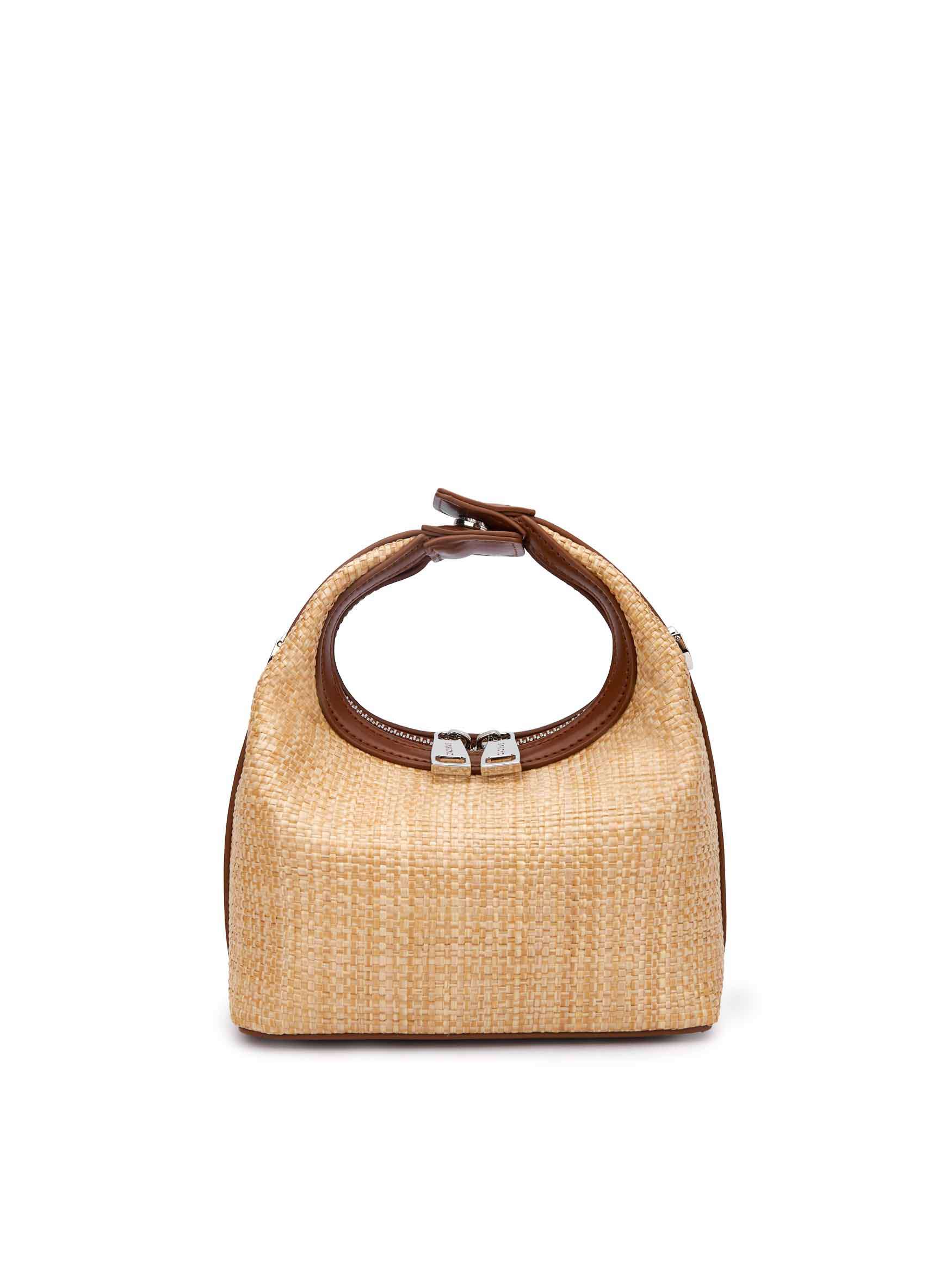Vienna Top Handle Crossbody Bag in Brown&Straw Vegan Leather - Front View