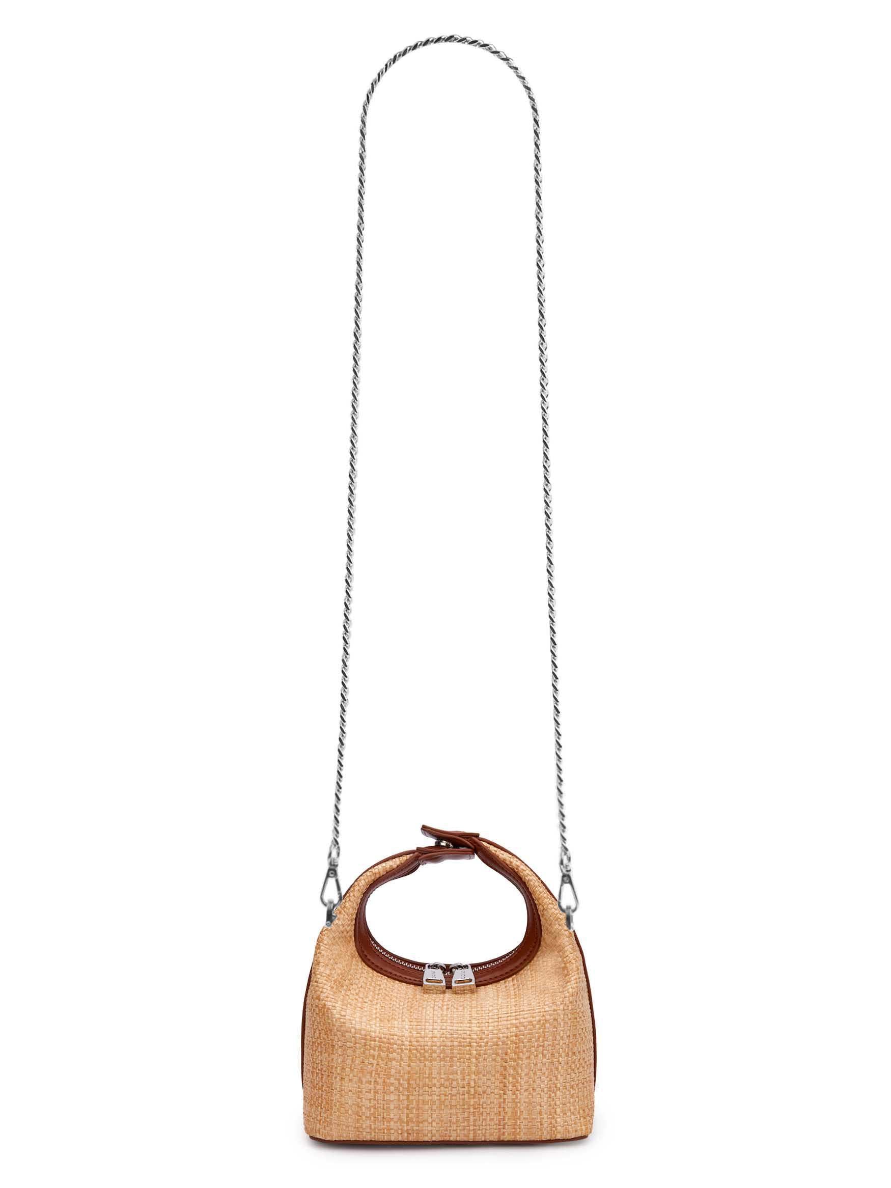Vienna Top Handle Crossbody Bag in Brown&Straw Vegan Leather - With chain