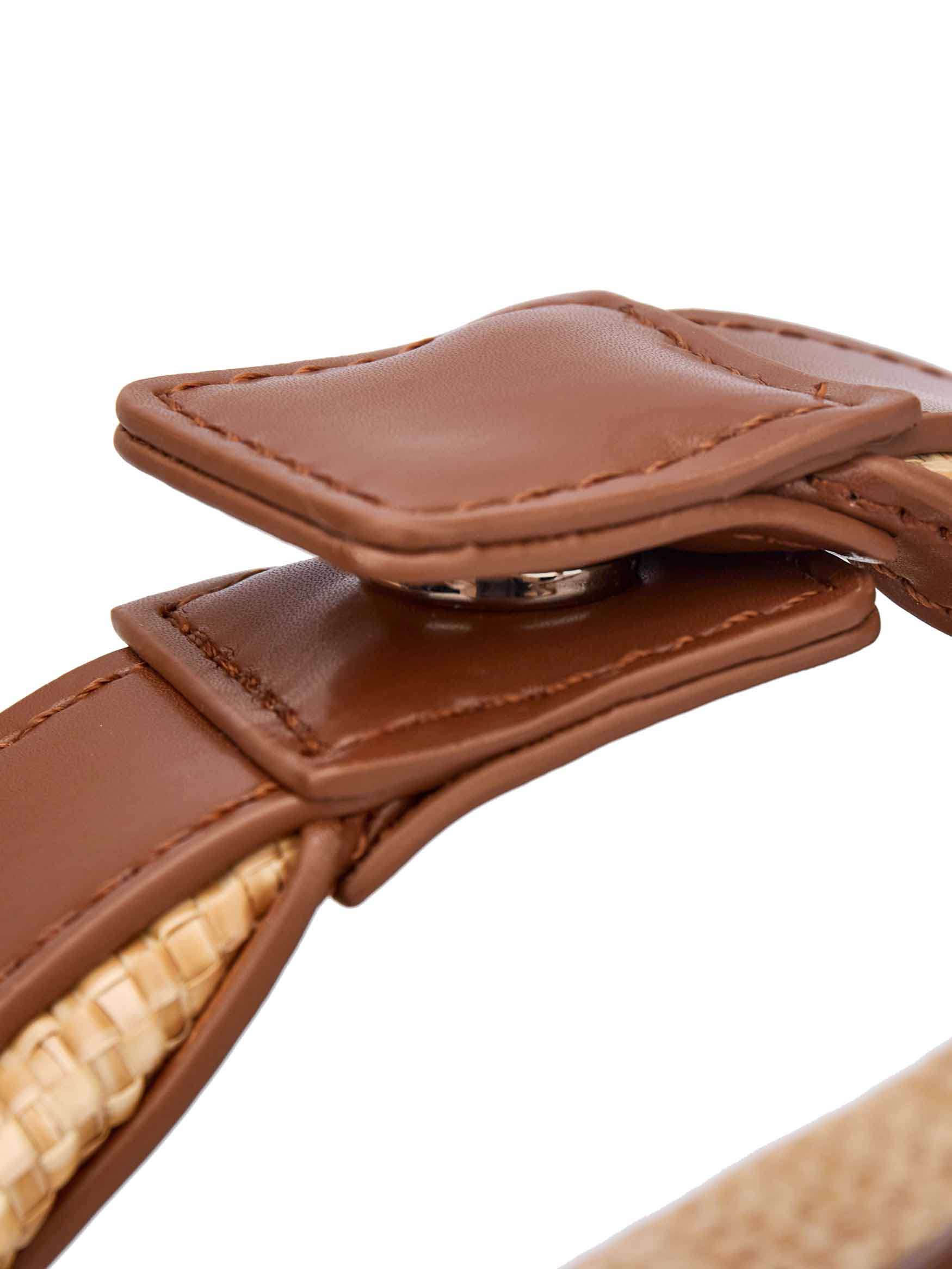 Vienna Top Handle Crossbody Bag in Brown&Straw Vegan Leather - Top Handle Close-Up