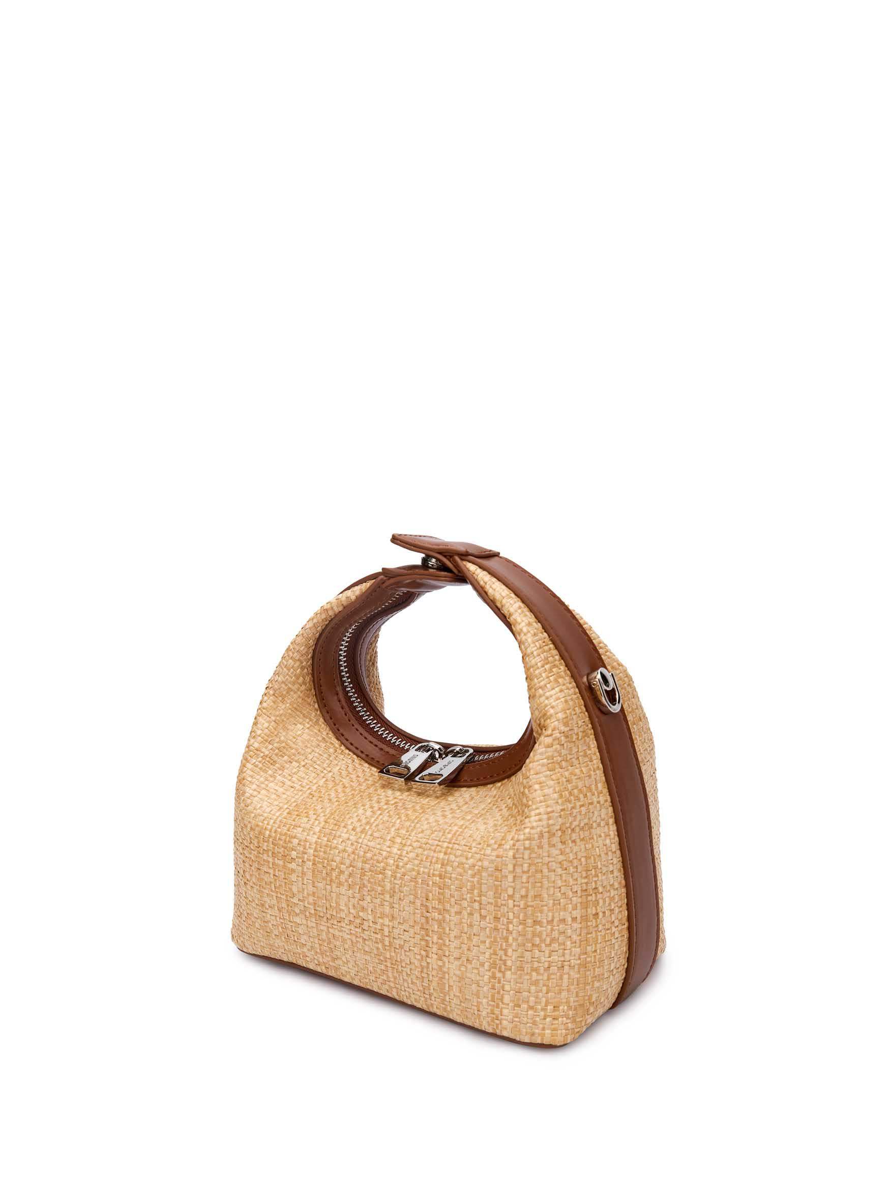 Vienna Top Handle Crossbody Bag in Brown&Straw Vegan Leather - Side Angle