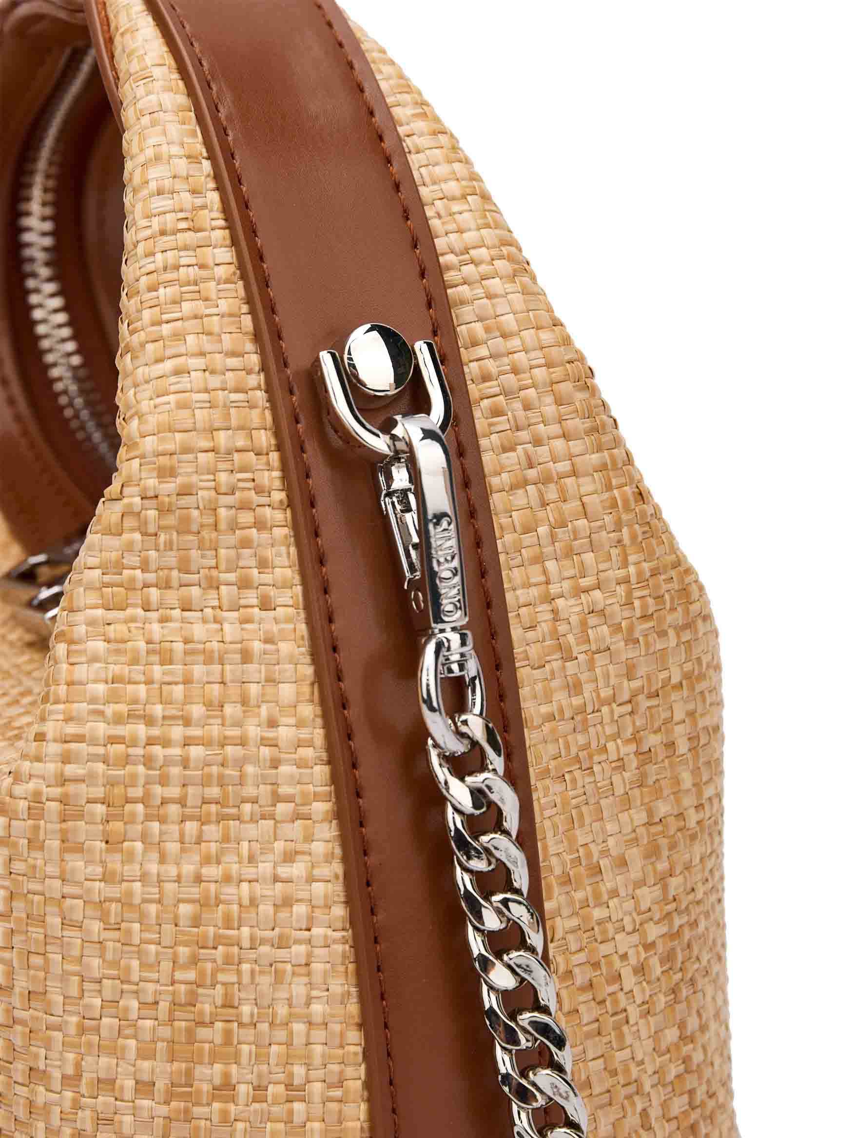 Vienna Top Handle Crossbody Bag in Brown&Straw Vegan Leather - Side Hook
