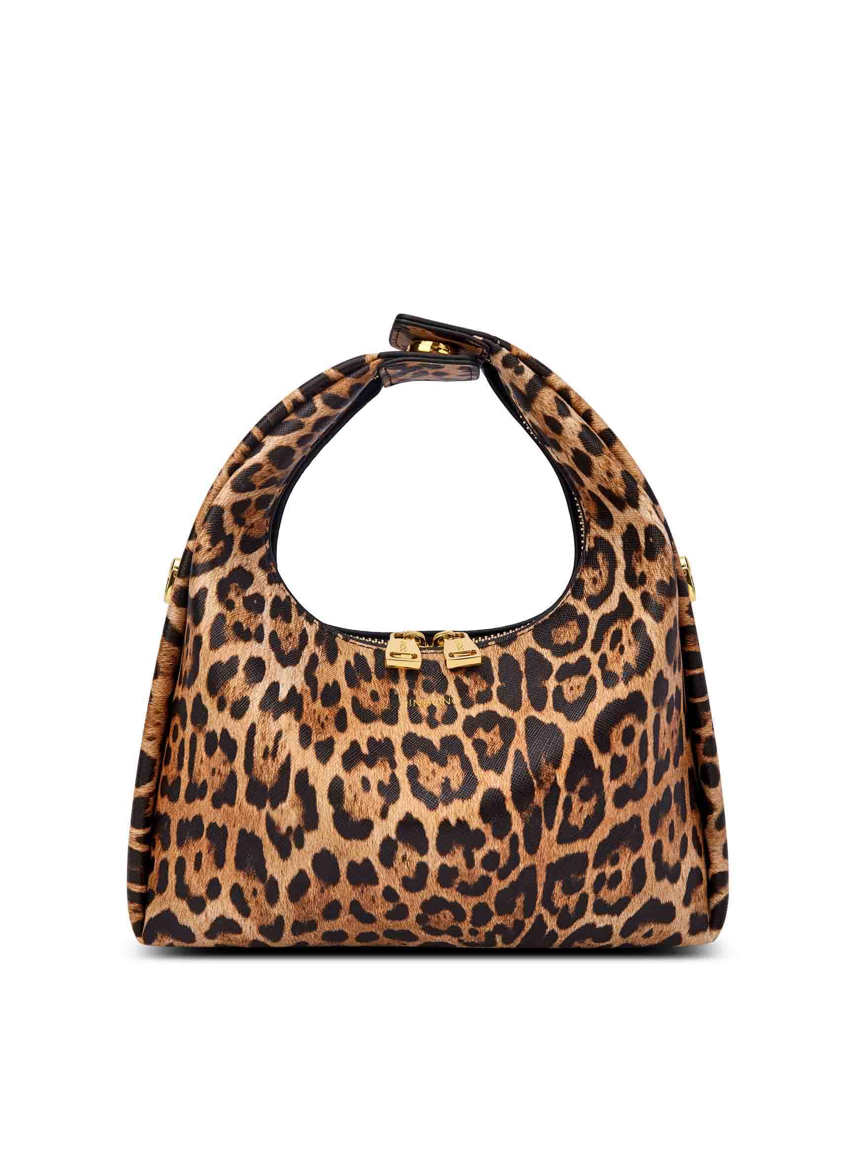 Vienna Top Handle Crossbody Bag in Brown leopard print Vegan Leather - Front View