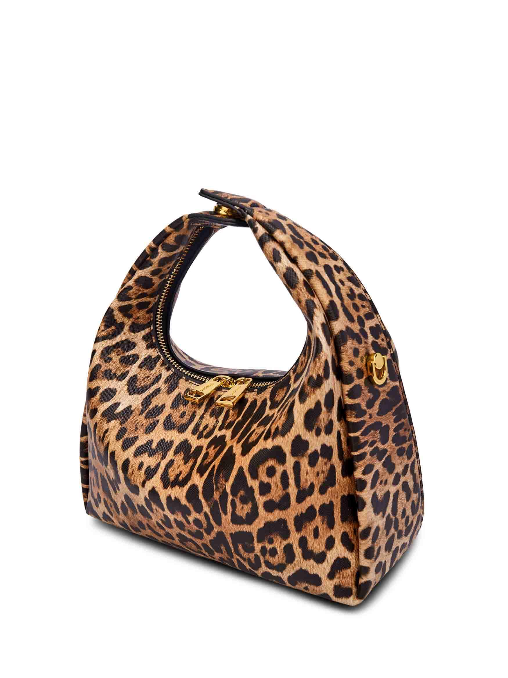 Vienna Top Handle Crossbody Bag in Brown leopard print Vegan Leather - Side Angle