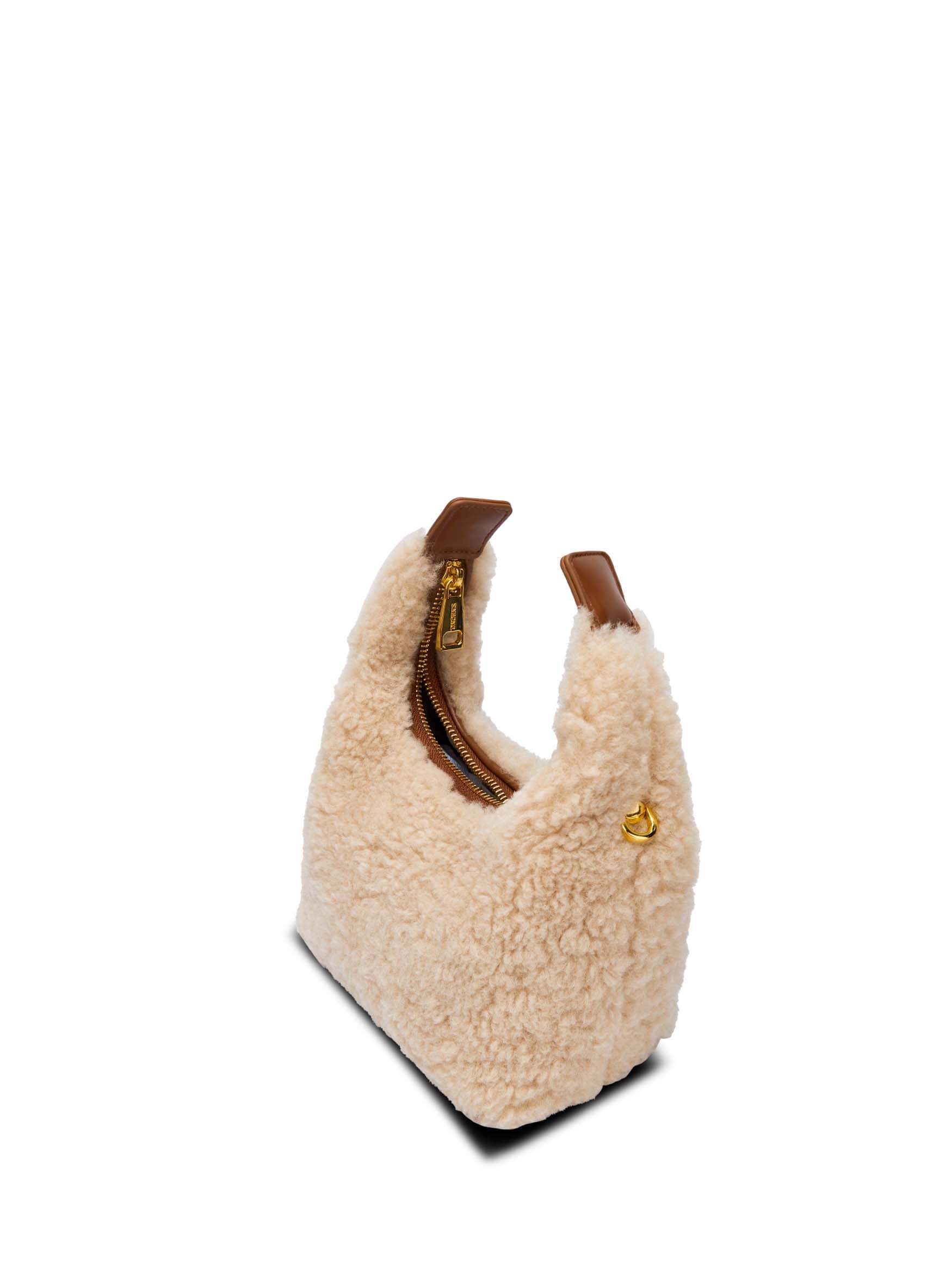 Vienna Top Handle Crossbody Bag in Cream Yellow Vegan Leather - Top Handle Close-Up