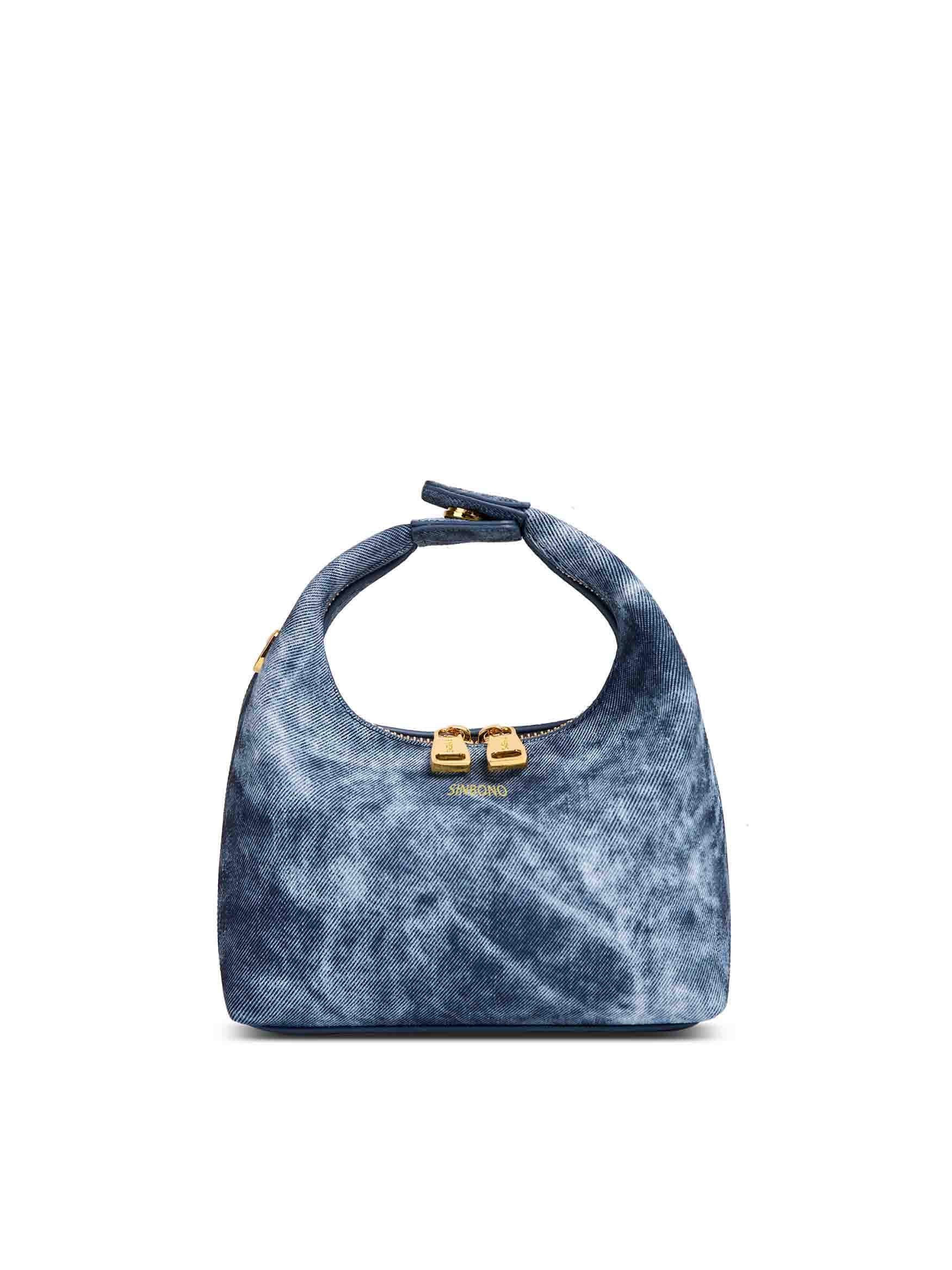 Vienna Top Handle Crossbody Bag in Deep Blue Vegan Leather - Front View