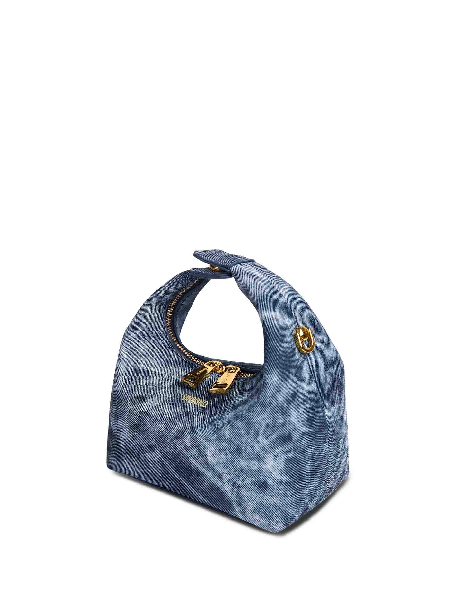 Vienna Top Handle Crossbody Bag in Deep Blue Vegan Leather - Side Angle
