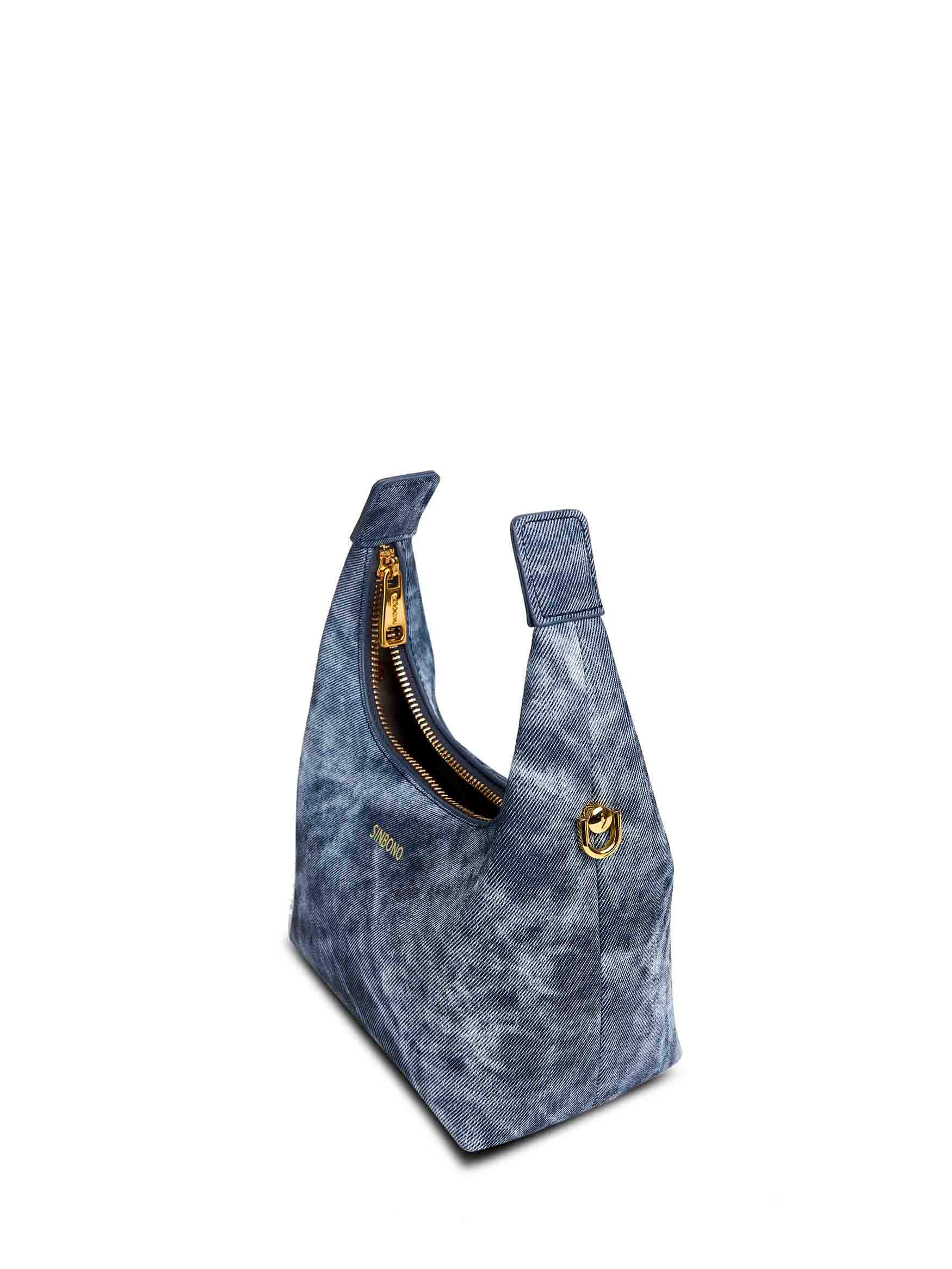 Vienna Top Handle Crossbody Bag in Deep Blue Vegan Leather - Top Handle Close-Up
