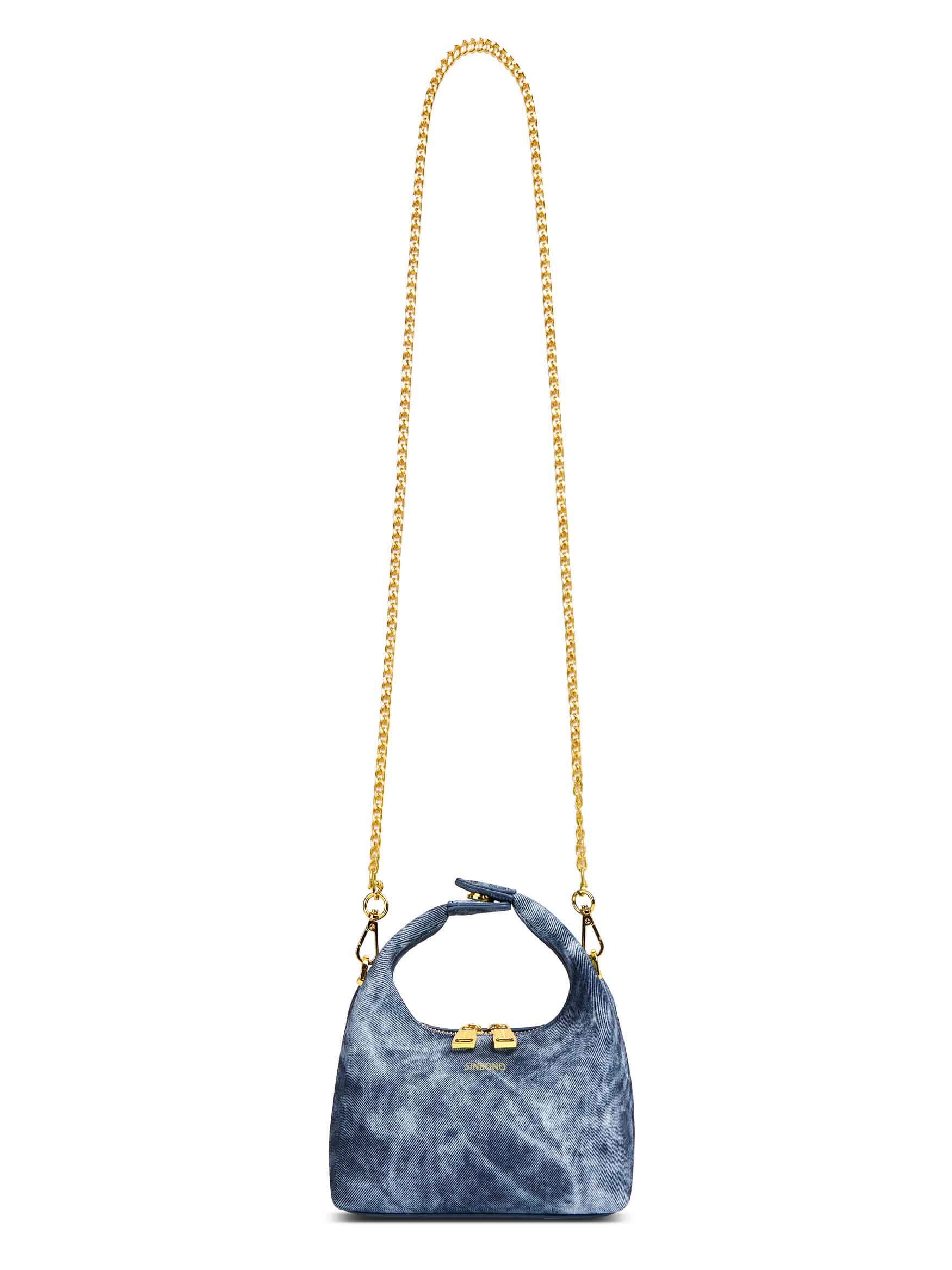 Vienna Top Handle Crossbody Bag in Deep Blue Vegan Leather - With chain