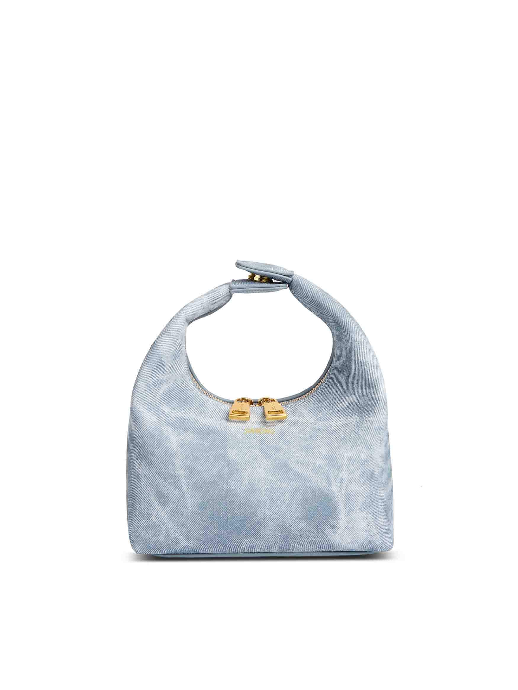 Vienna Top Handle Crossbody Bag in Mist Blue Vegan Leather - Front View