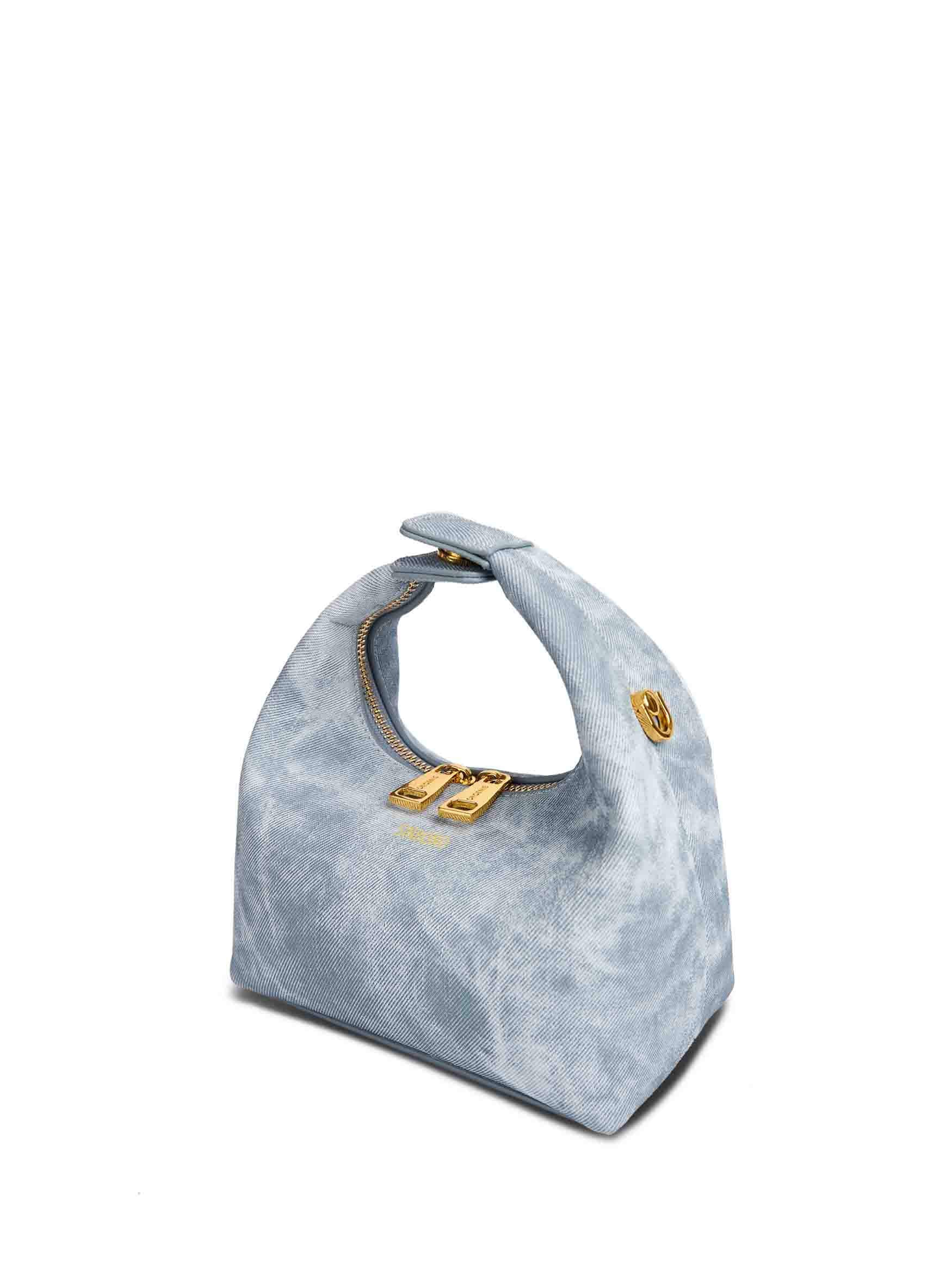Vienna Top Handle Crossbody Bag in Mist Blue Vegan Leather - Side Angle