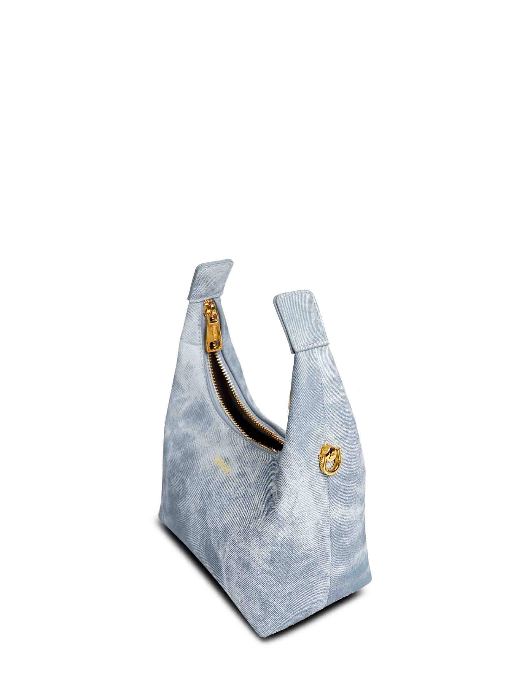 Vienna Top Handle Crossbody Bag in Mist Blue Vegan Leather - Top Handle Close-Up