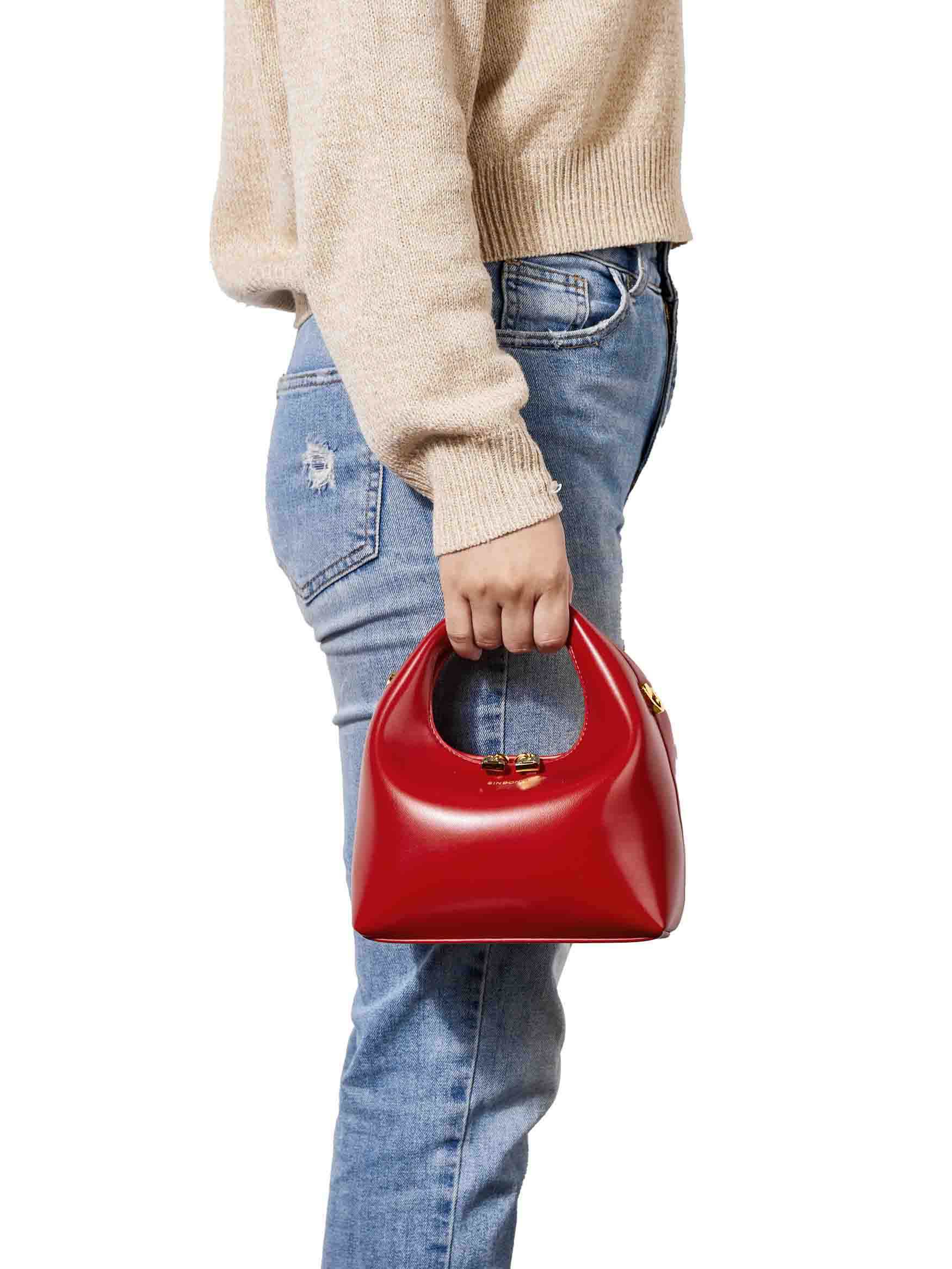 Vienna Top Handle Crossbody Bag in Red Vegan Leather - Crossbody Style on Model