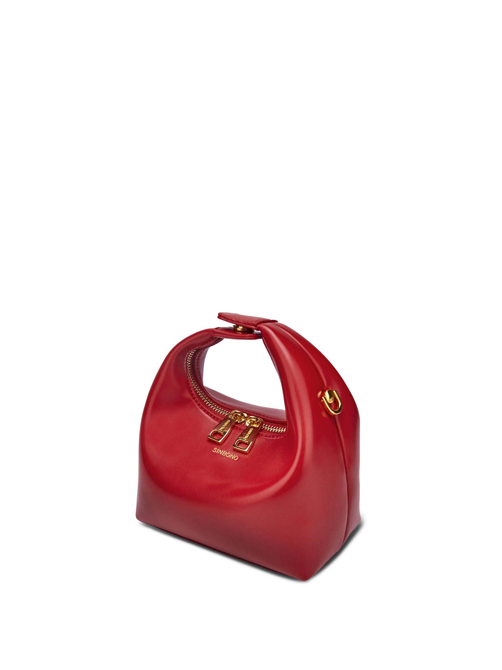Vienna Top Handle Crossbody Bag in Red Vegan Leather - Side Angle