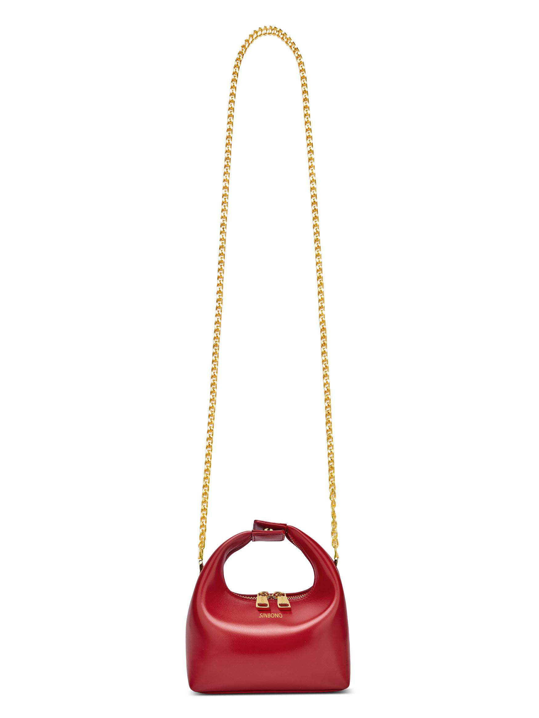 Vienna Top Handle Crossbody Bag in Red Vegan Leather - With chain