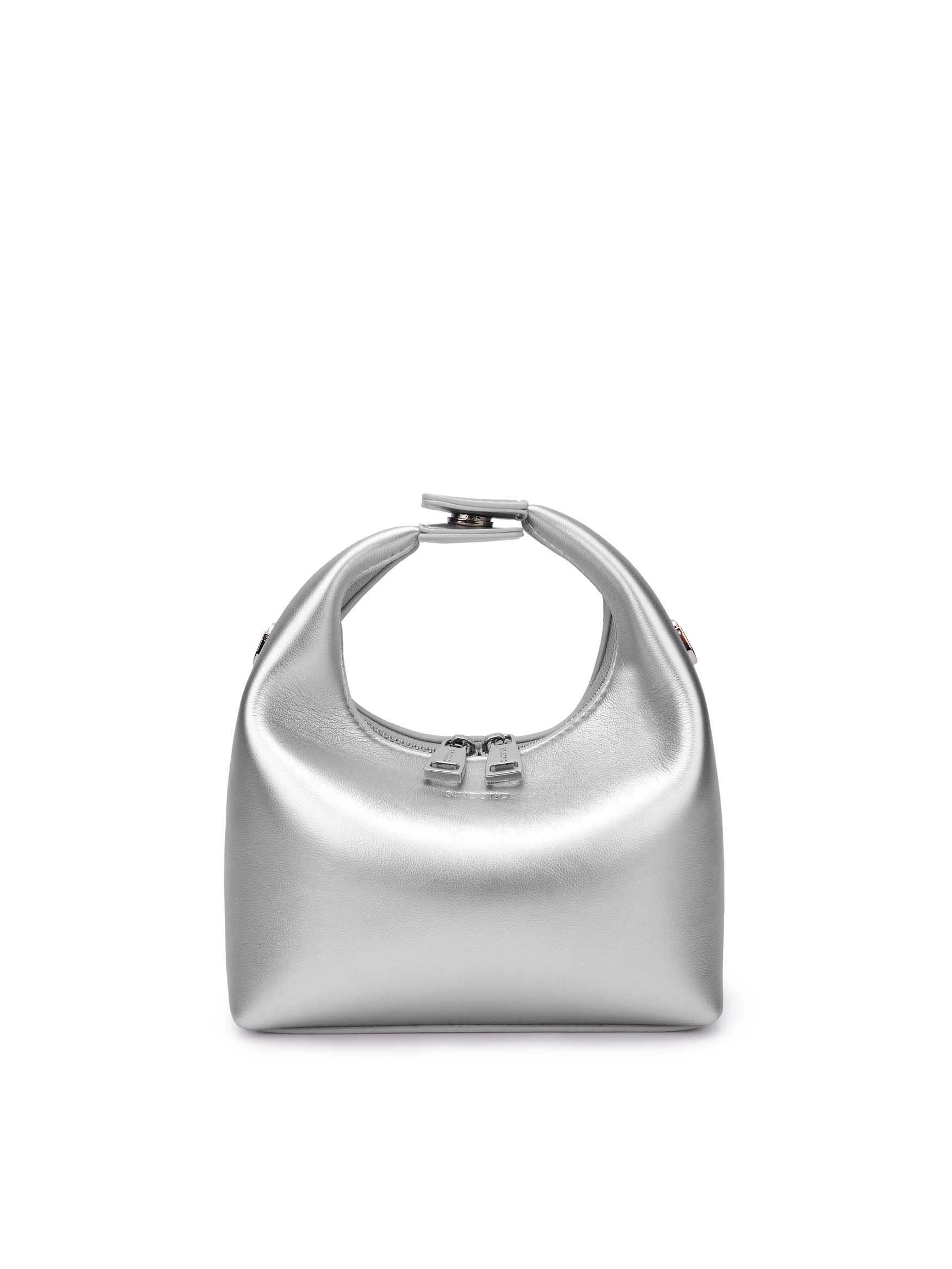 Vienna Top Handle Crossbody Bag in Silver Vegan Leather - Front View