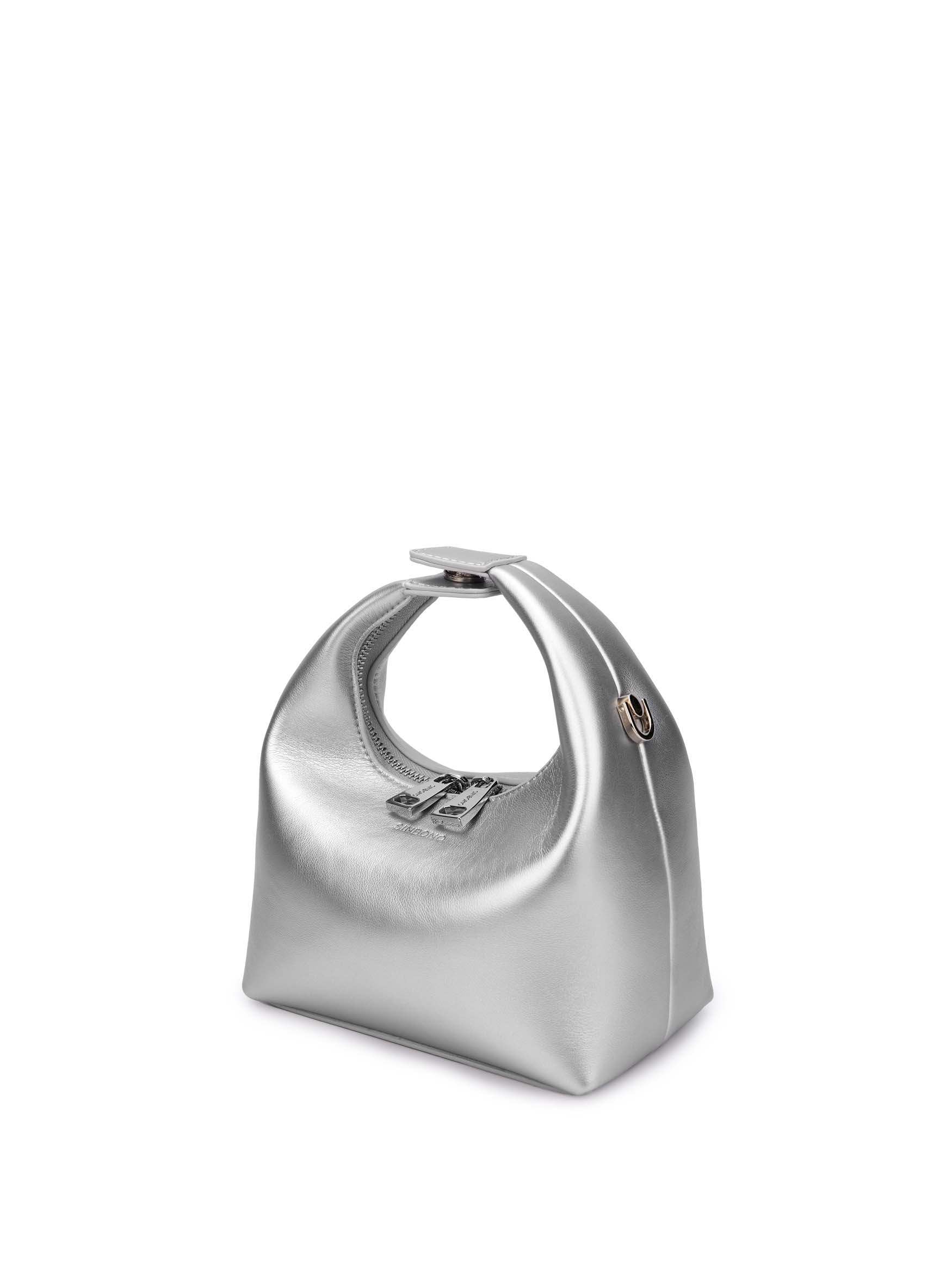 Vienna Top Handle Crossbody Bag in Silver Vegan Leather - Side Angle