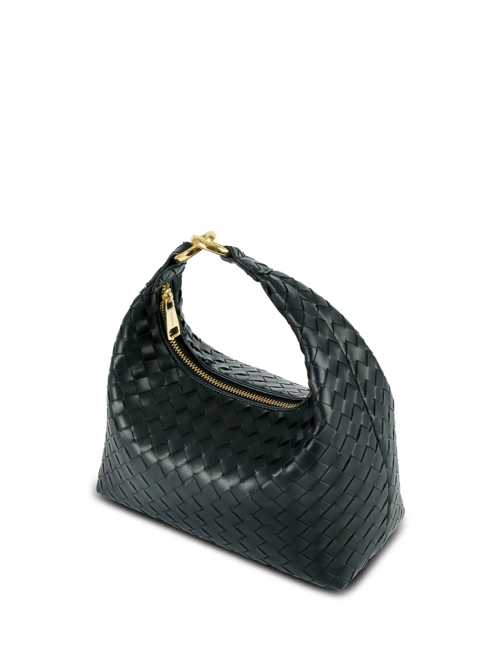 Vienna Top Handle Shoulder Bag  - Black Braided