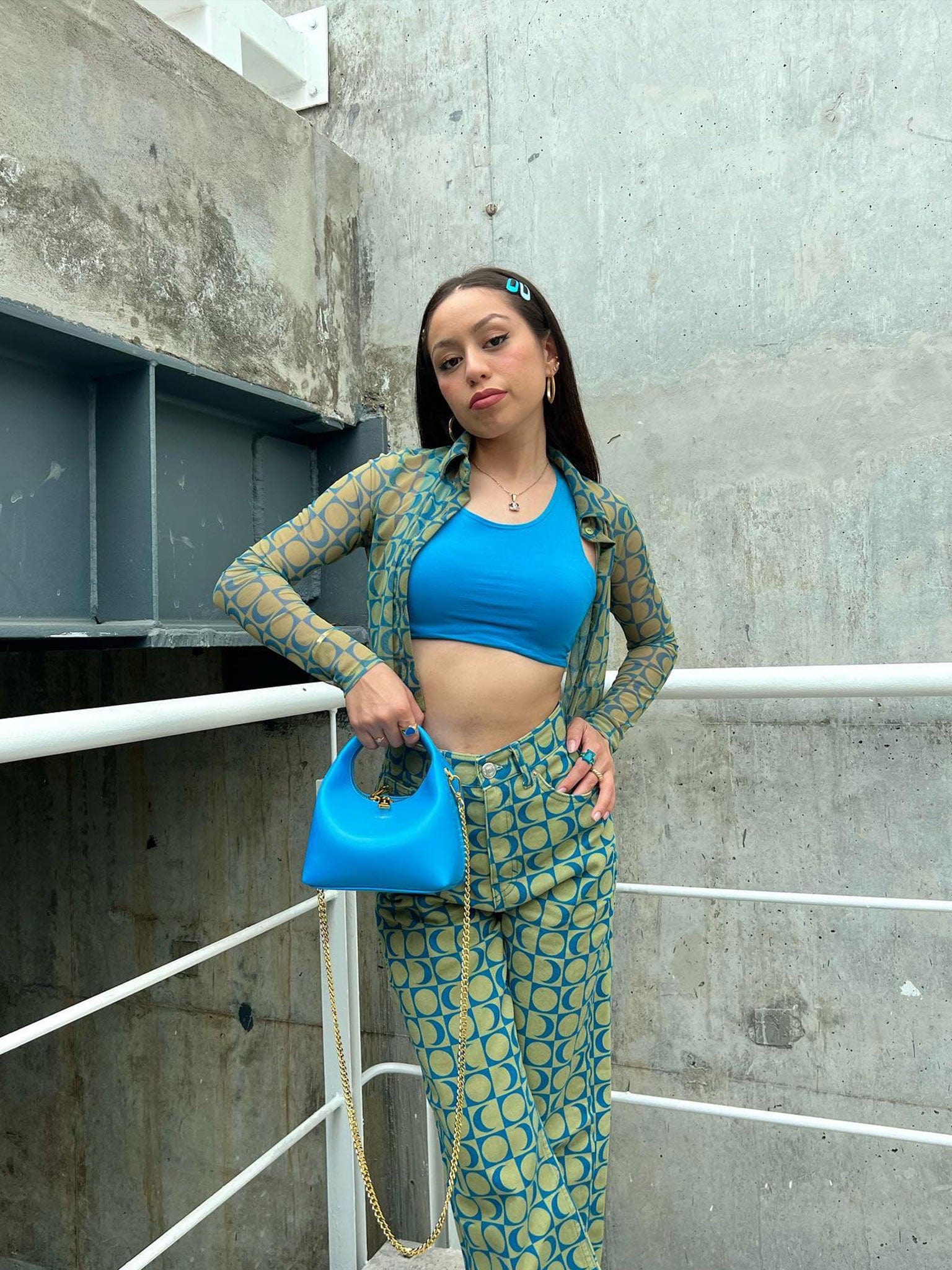 Vienna in Lake Blue Vegan Leather  - Street Style Photo