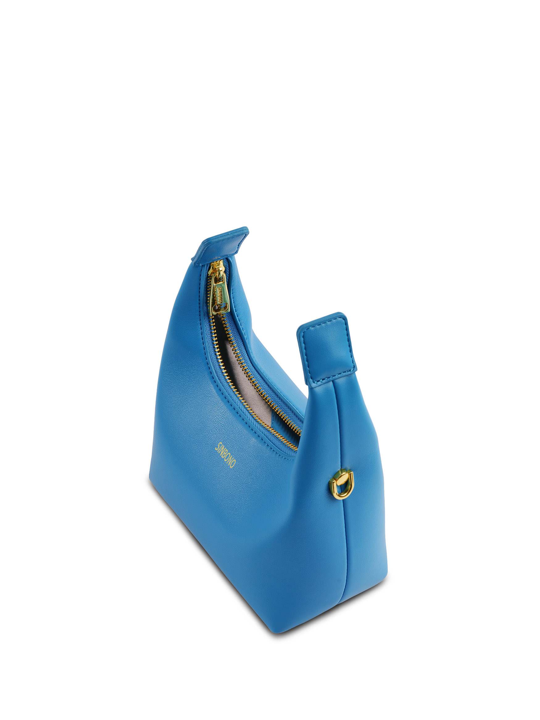 Vienna in Lake Blue Vegan Leather  - Top Handle Close-Up