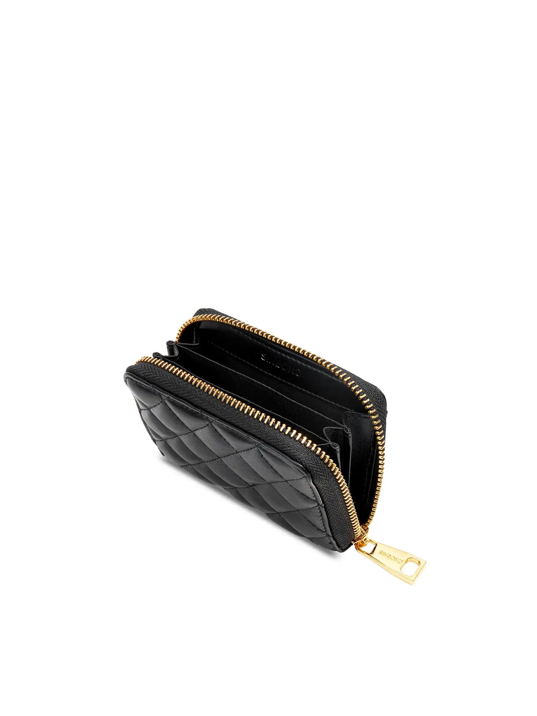 Zip Card Holder in Black Vegan Leather - Inside View