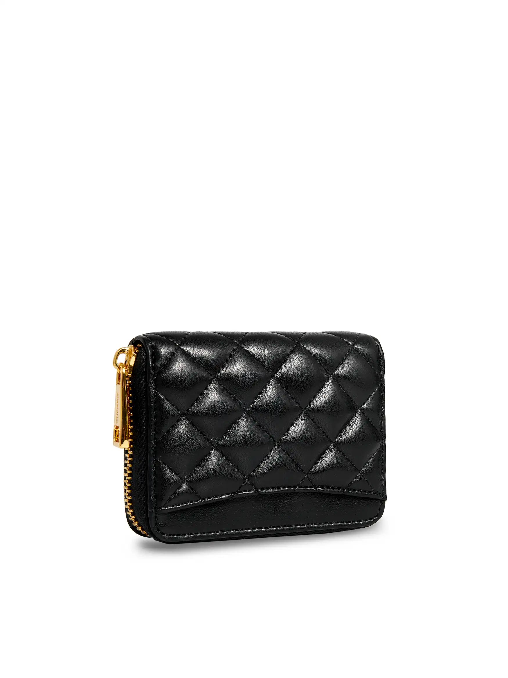 Zip Card Holder in Black Vegan Leather - Side Angle