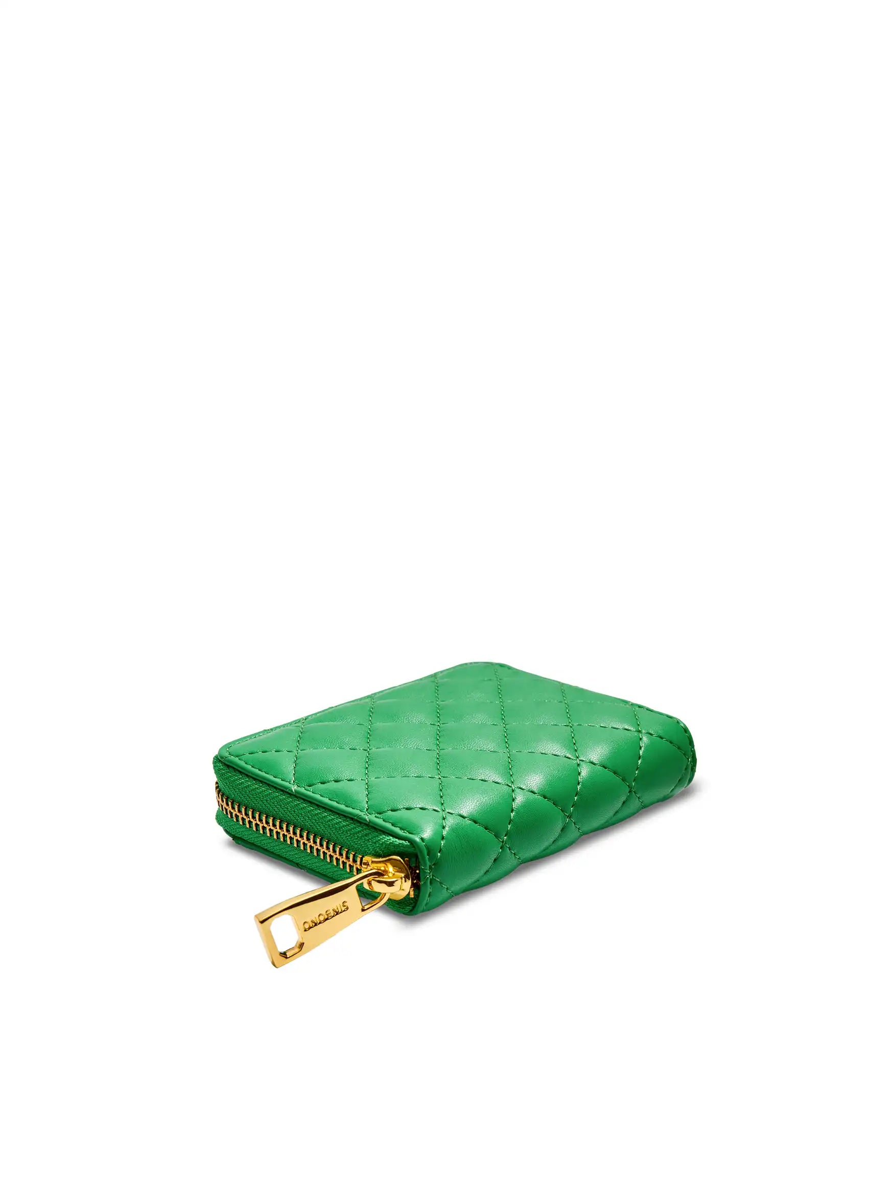 Zip Card Holder in Grass Green Vegan Leather - Side Hook