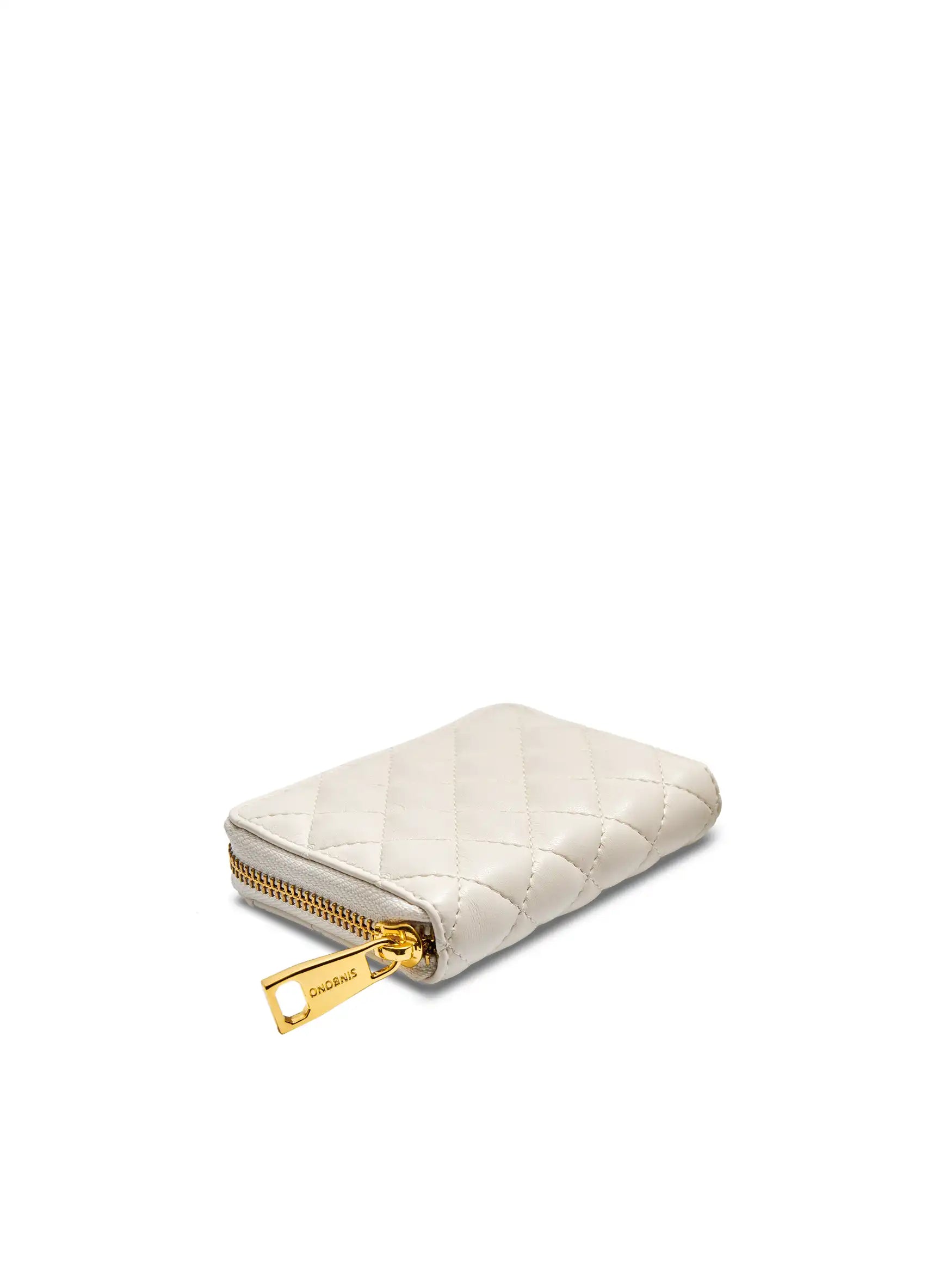Zip Card Holder in Ivory Vegan Leather -  Detail