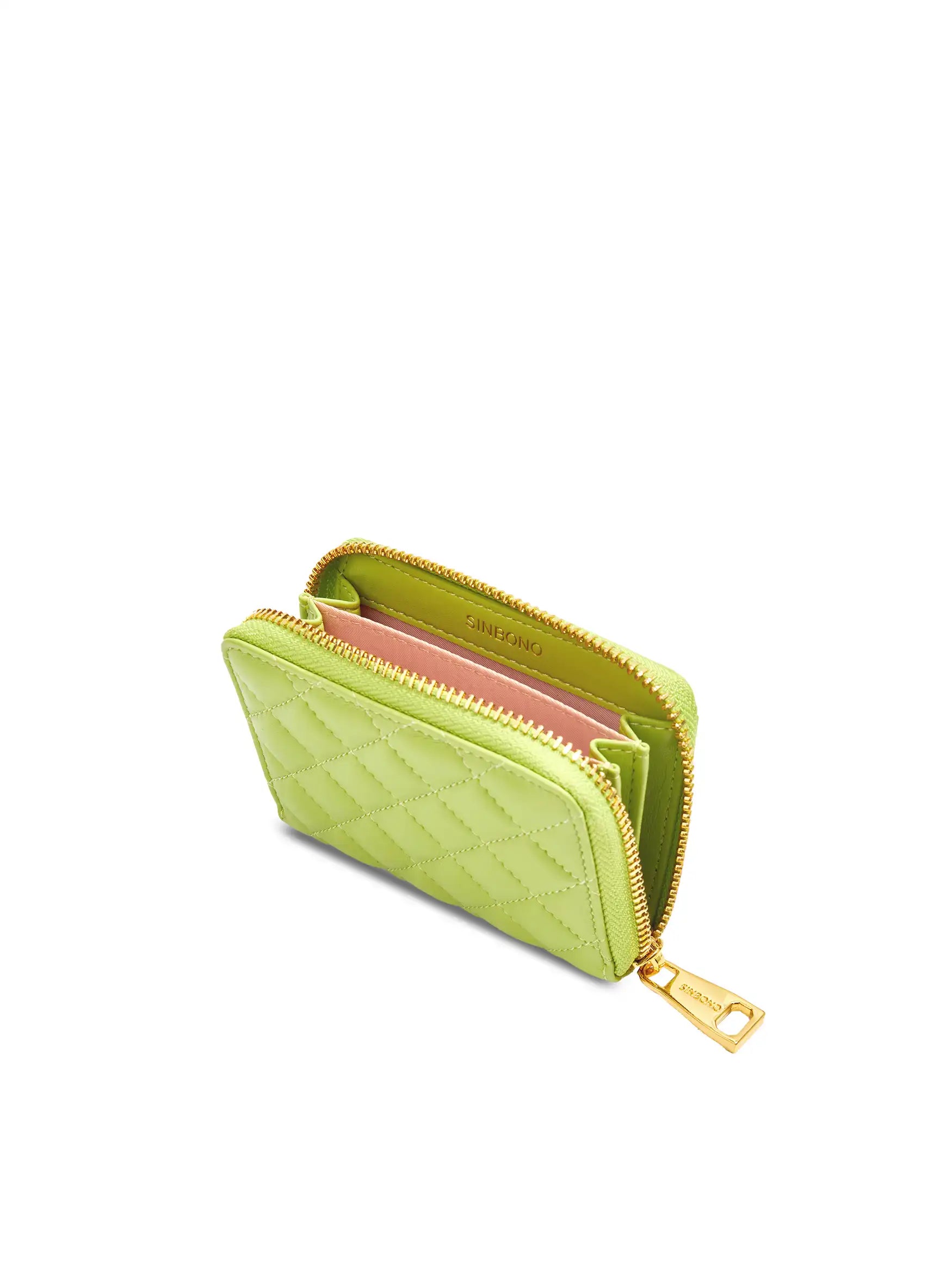 Zip Card Holder in Lime Green Vegan Leather - Inside View