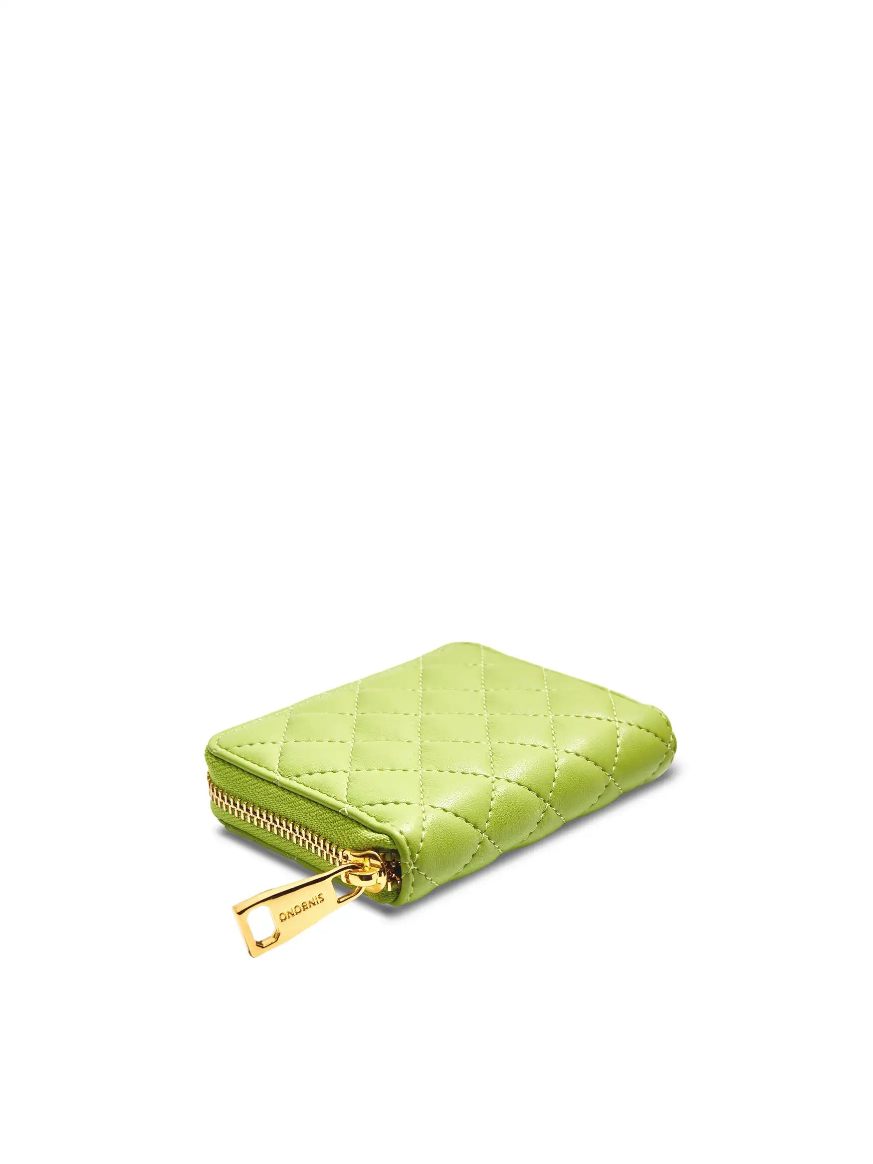 Zip Card Holder in Lime Green Vegan Leather - Side Angle