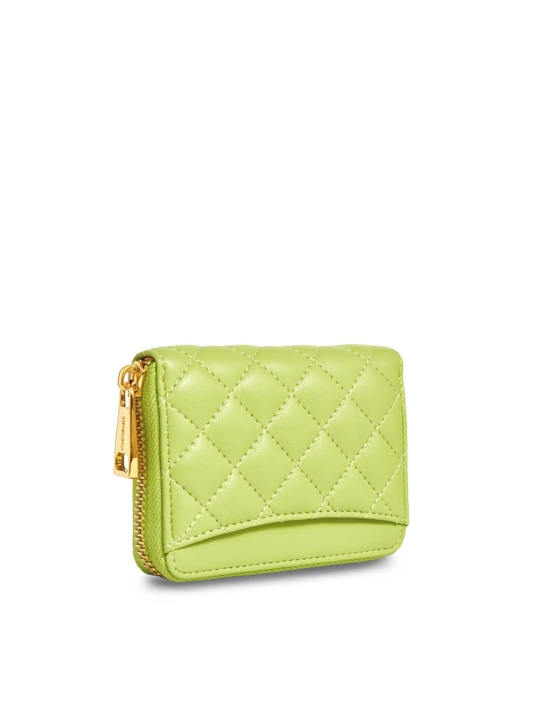 Zip Card Holder in Lime Green Vegan Leather - Side Hook