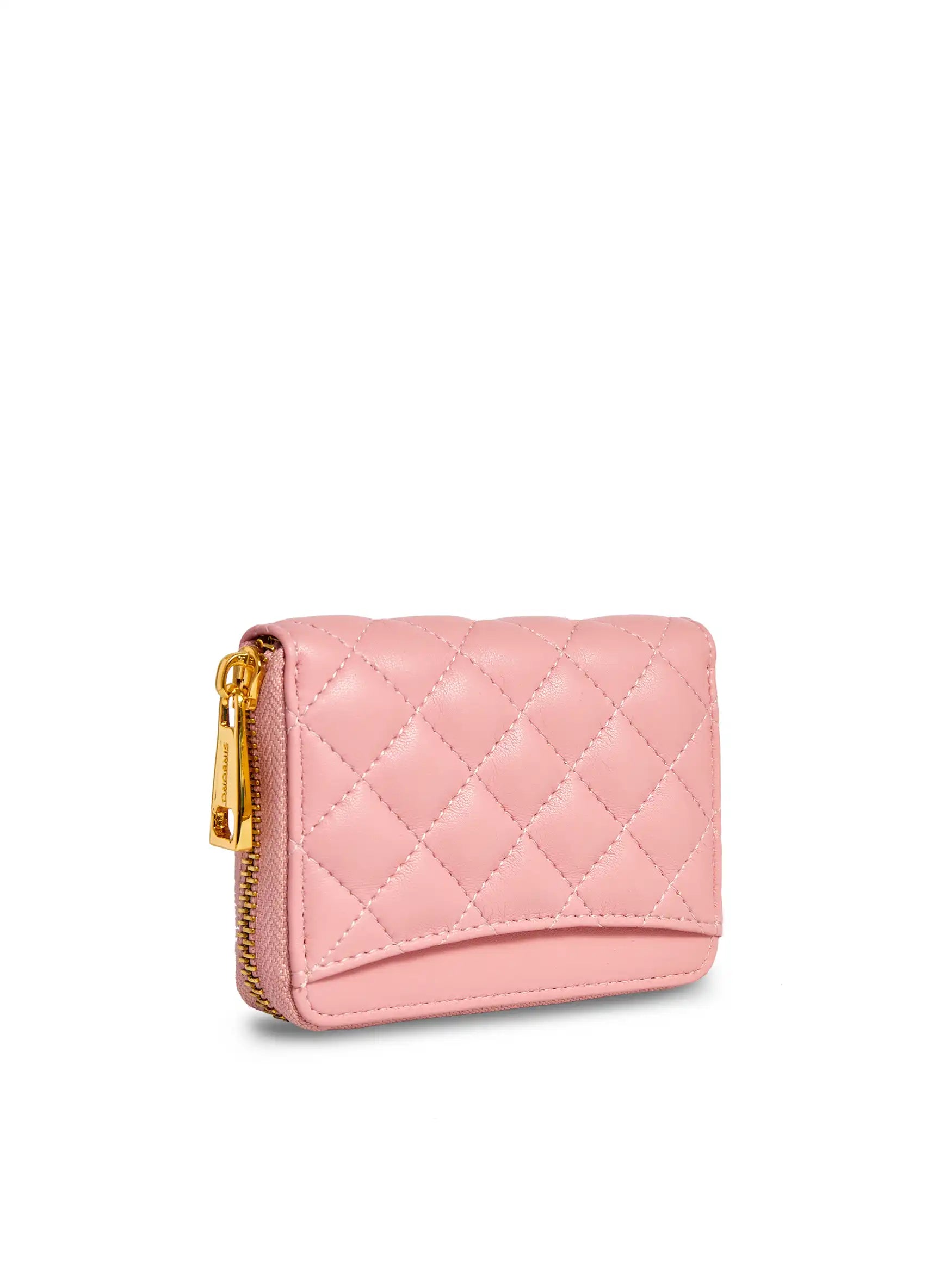 Zip Card Holder in Pink Vegan Leather - Side Hook