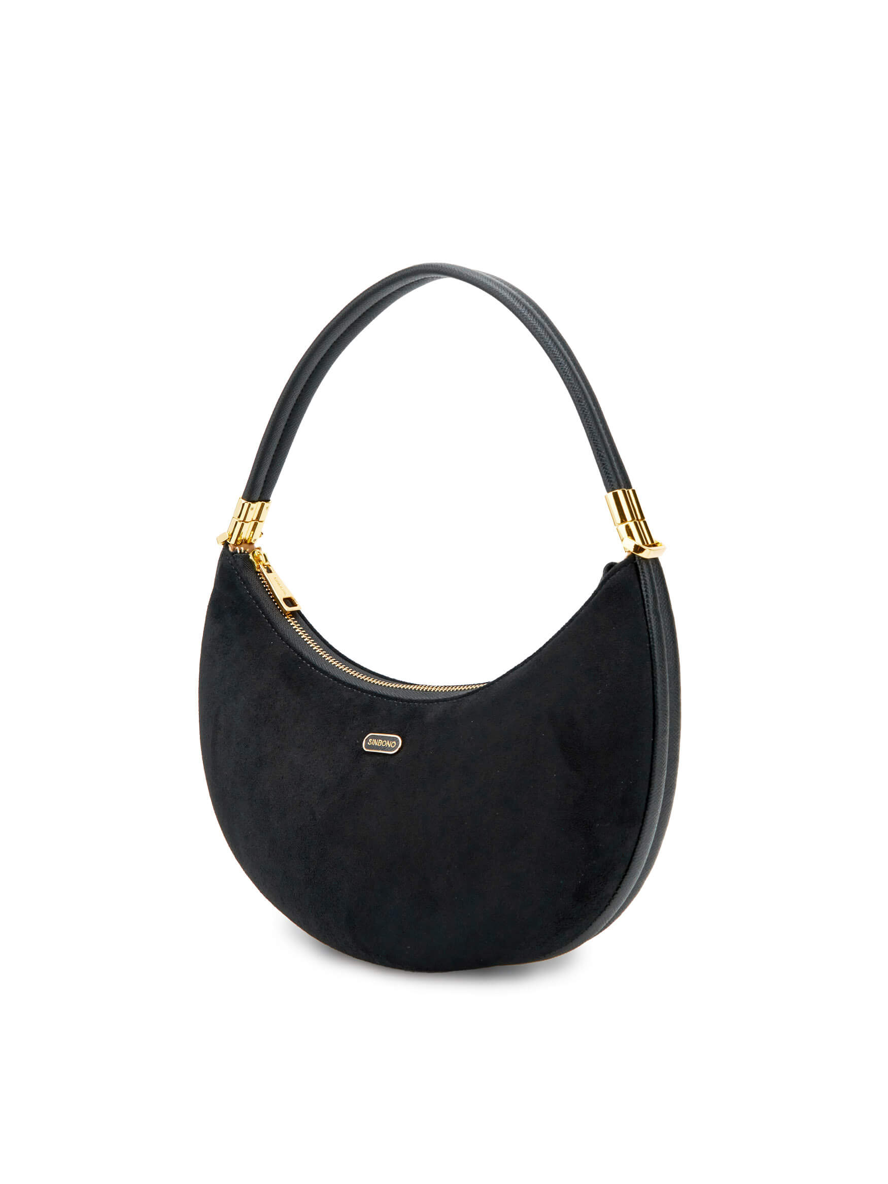 Zoey Shoulder Crossbody Bag in Dark Blue&Brown Vegan Leather - Side Angle