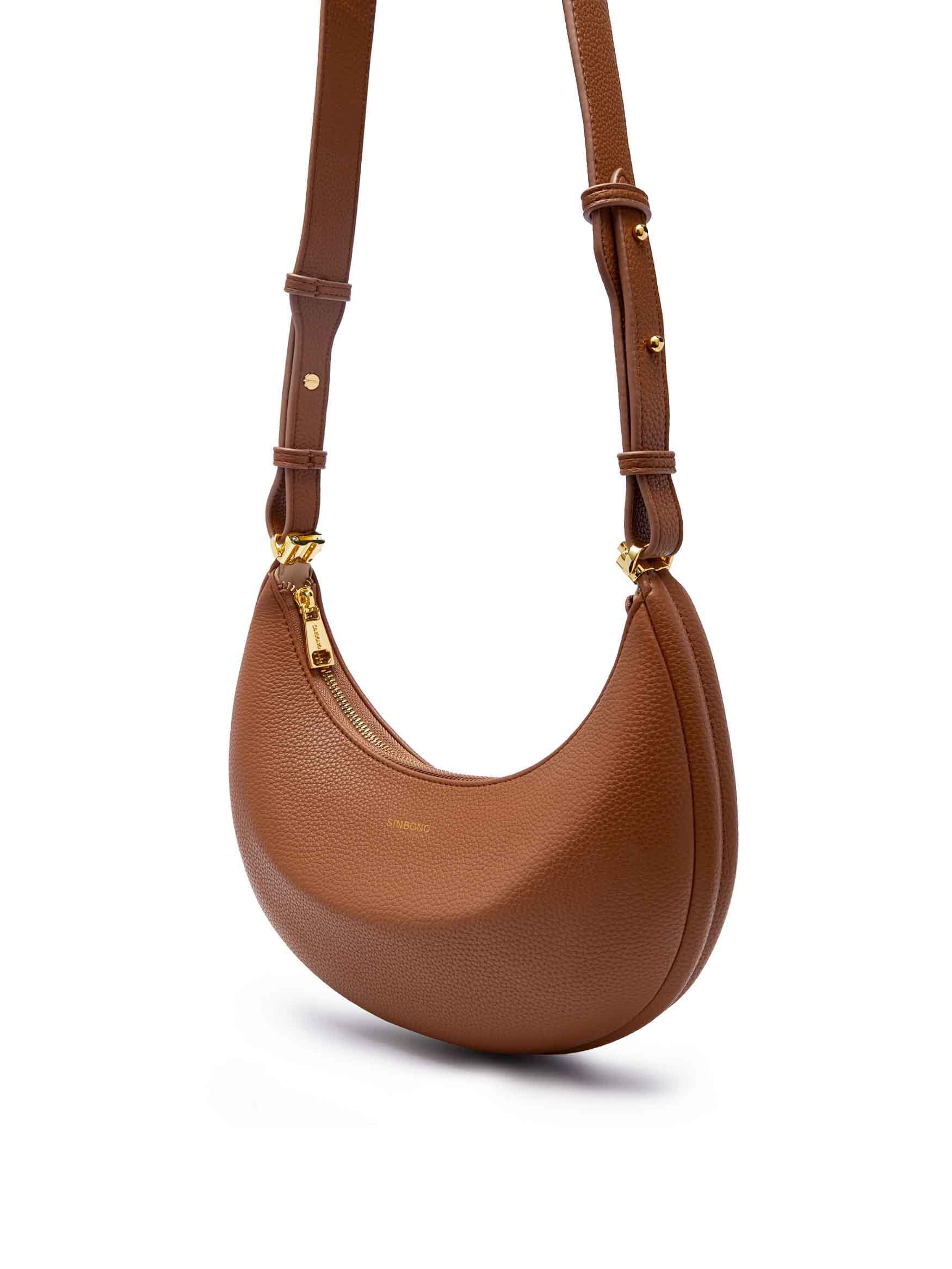 Zoey Shoulder Crossbody Bag in Brown Vegan Leather - With chain