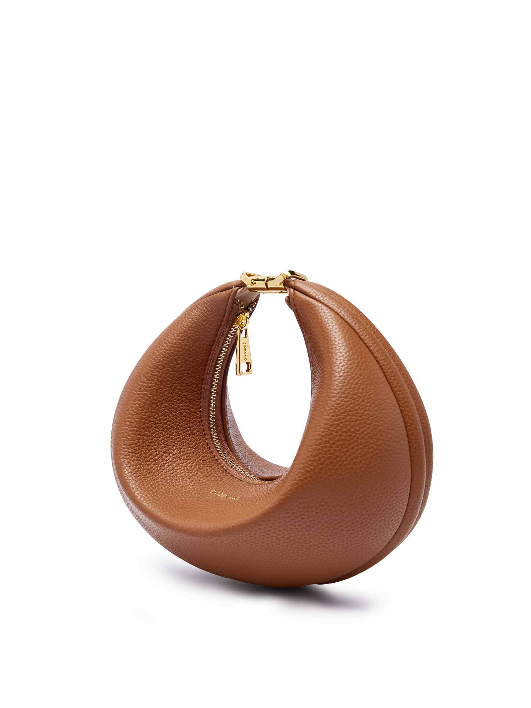 Zoey Shoulder Crossbody Bag in Brown Vegan Leather - Side Hook