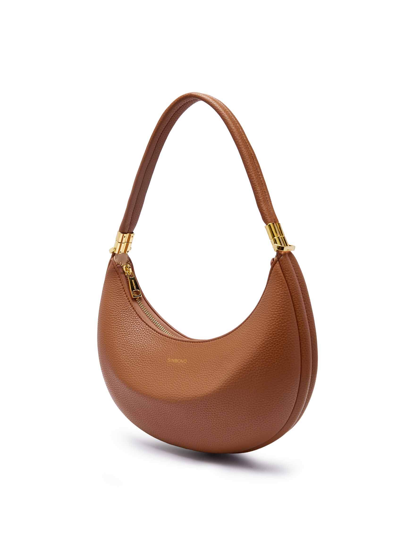 Zoey Shoulder Crossbody Bag in Brown Vegan Leather - Side Angle