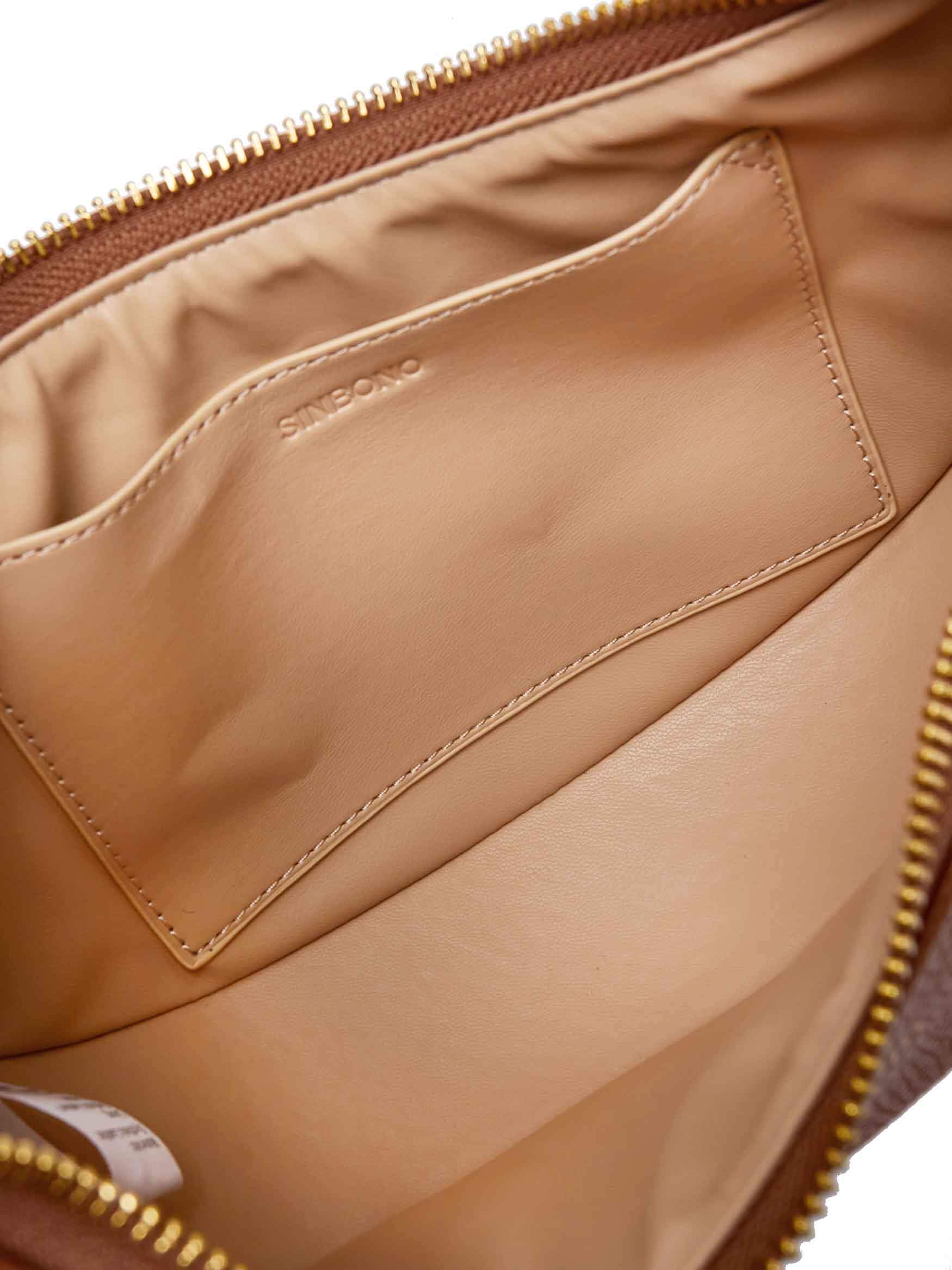 Zoey Shoulder Crossbody Bag in Brown Vegan Leather - Inside View