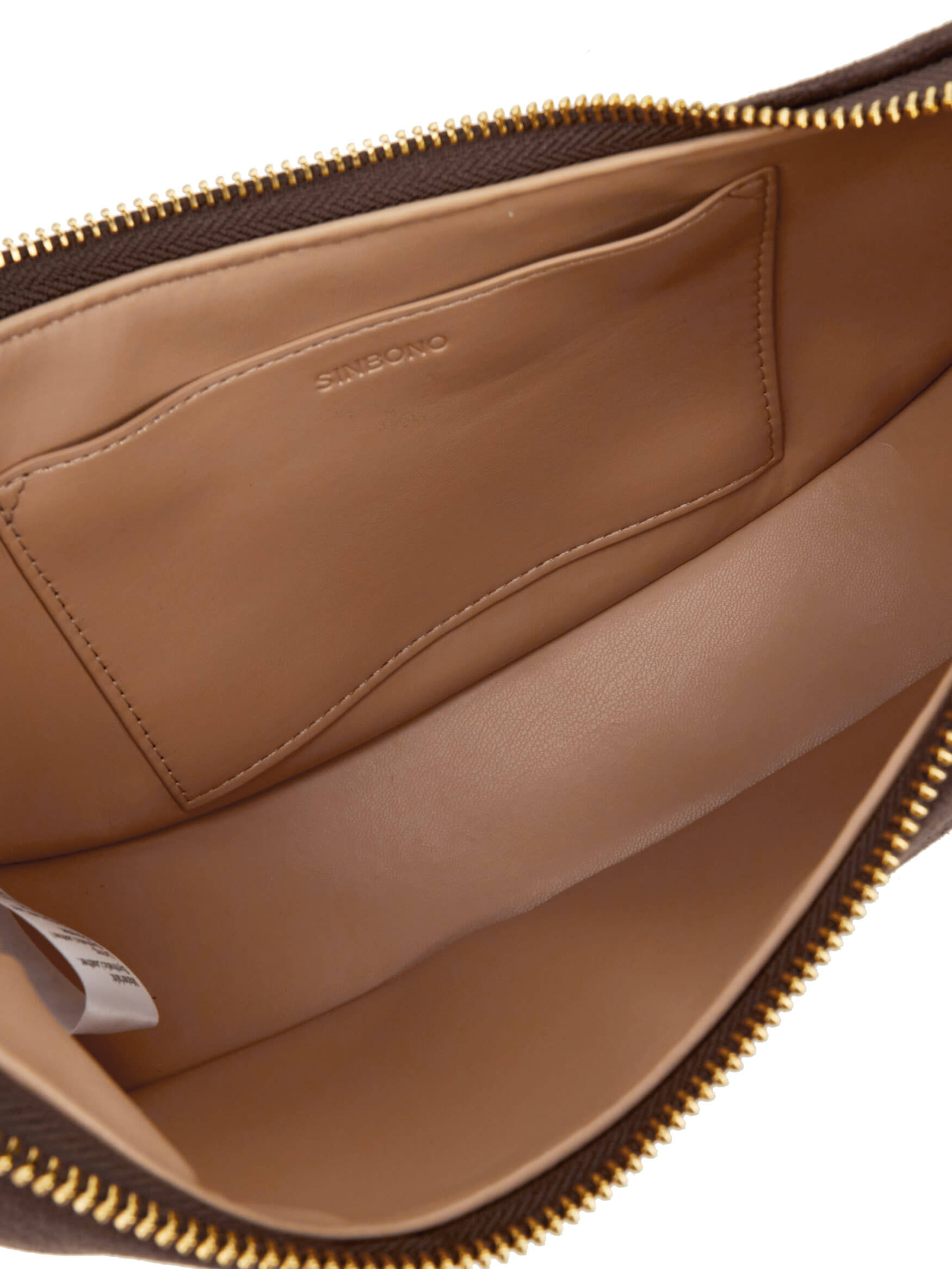 Zoey Shoulder Crossbody Bag  in Dark Brown Fake Suede Denim texture Leather - Inside View