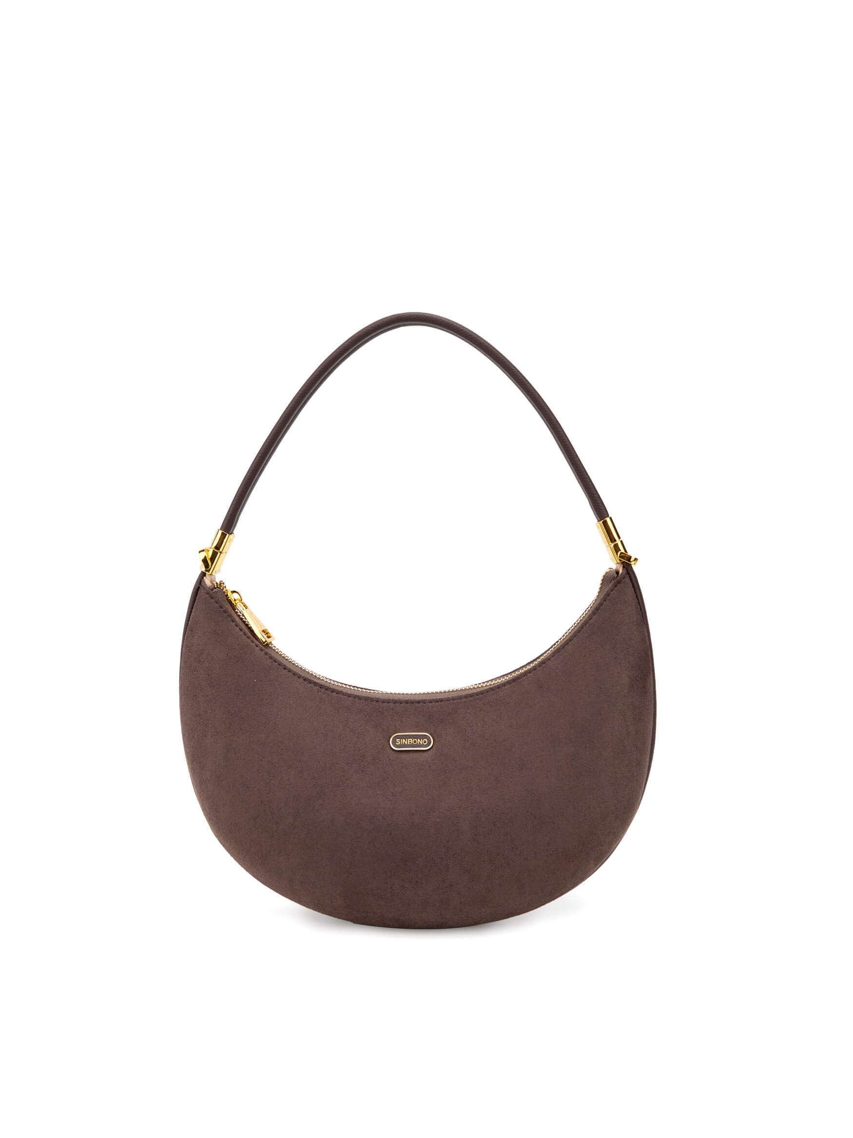 Zoey Shoulder Crossbody Bag  in Dark Brown Fake Suede Denim texture Leather - Front View