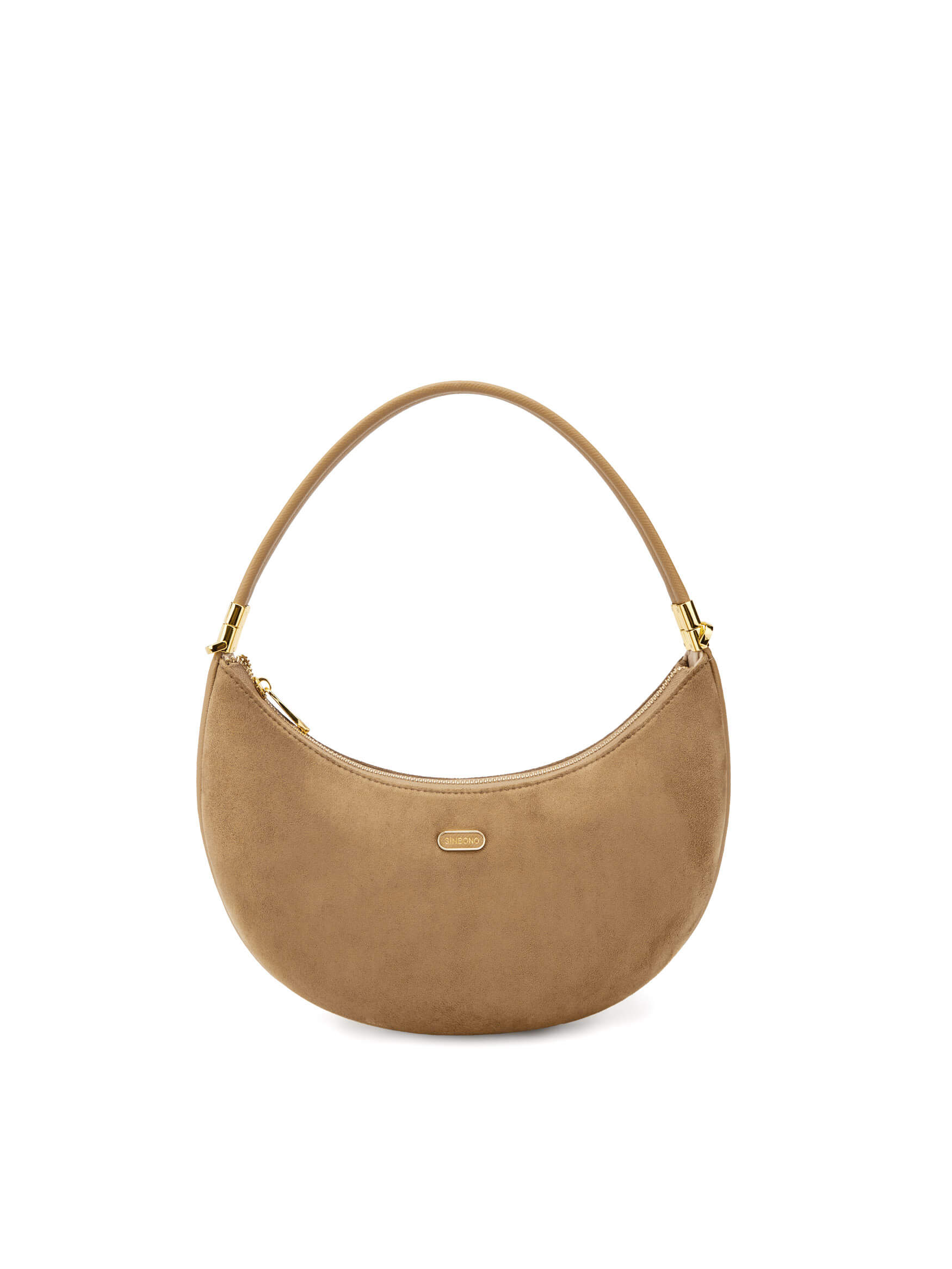 Zoey Shoulder Crossbody Bag in Ivory Fake Suede Vegan Leather - Front View