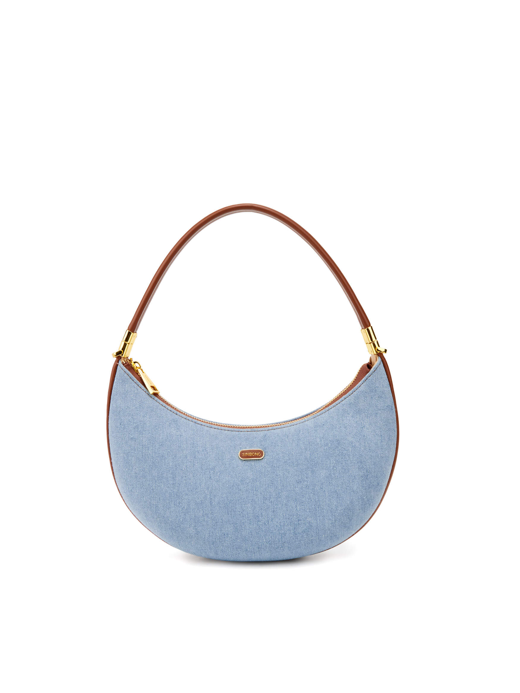 Zoey Shoulder Crossbody Bag in Light blue&Brown Vegan Leather - Front View