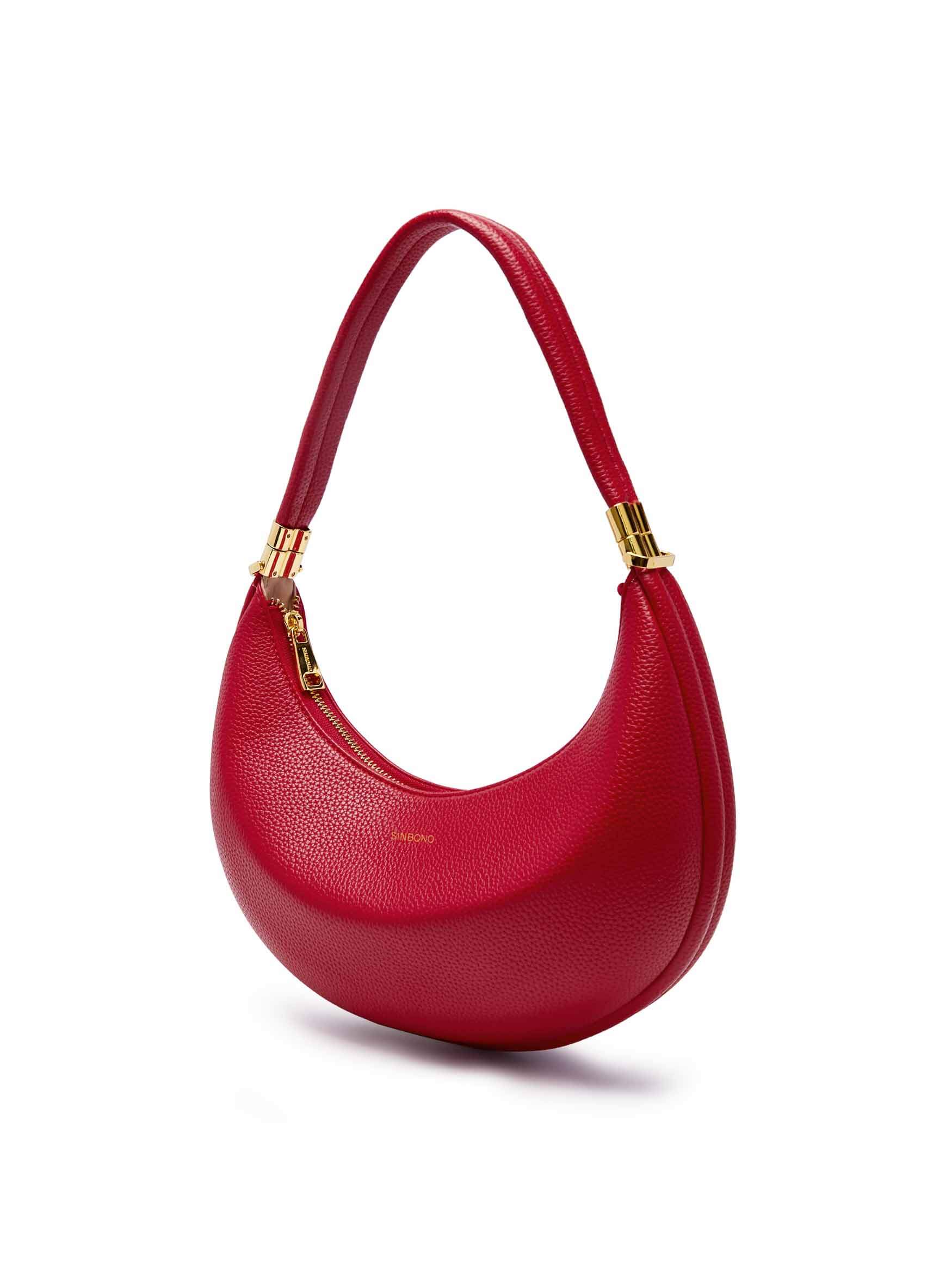 Zoey Shoulder Crossbody Bag in red Vegan Leather - Side Angle