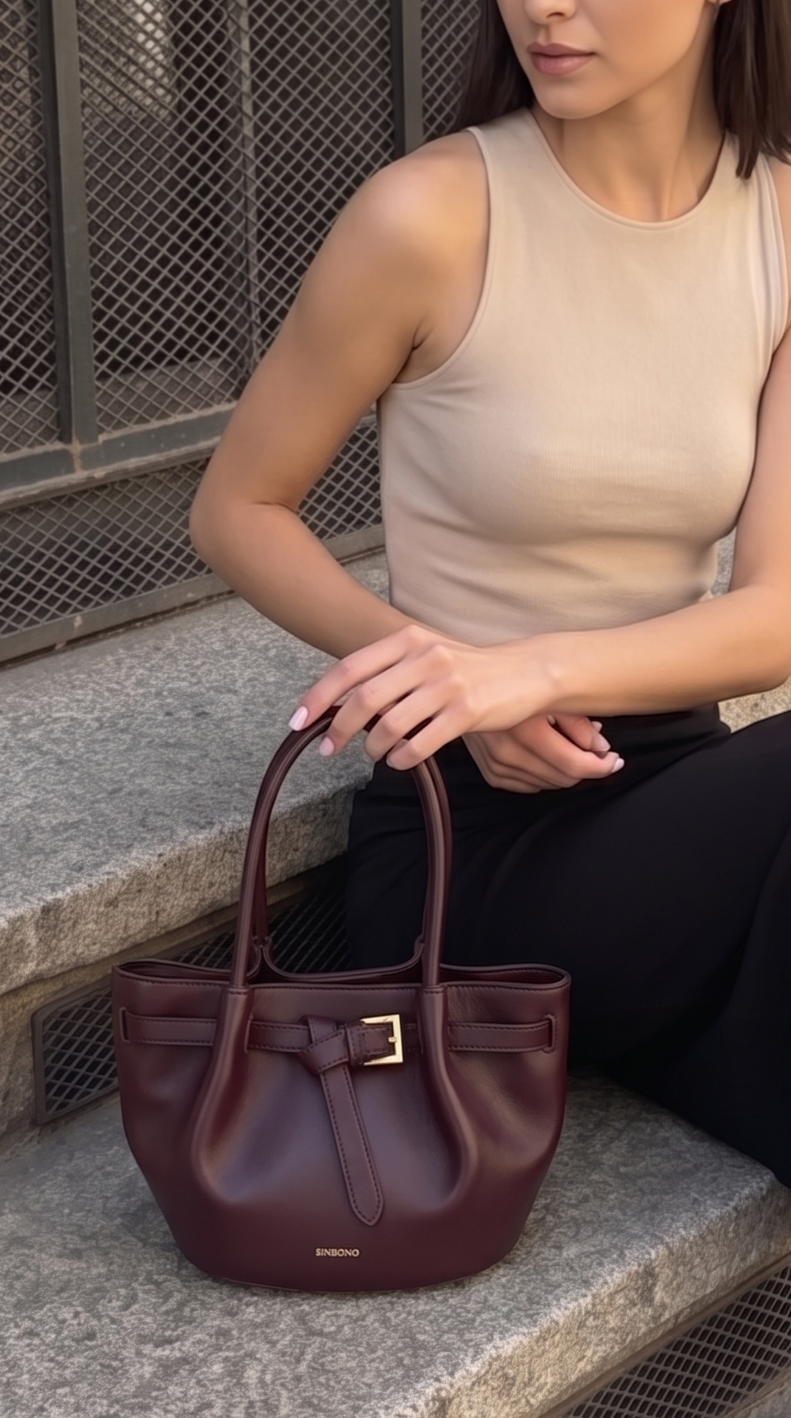 EliseTop Handle  Crossbody Bag-  Wine Red