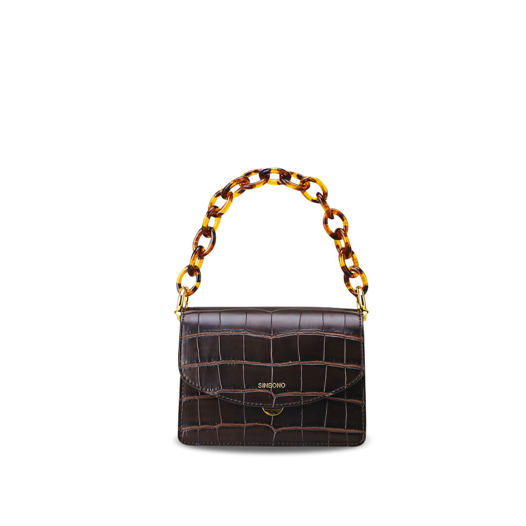 SINBONO Acrylic Chain Hand Strap Holder Vegan Handbags Amber Brown