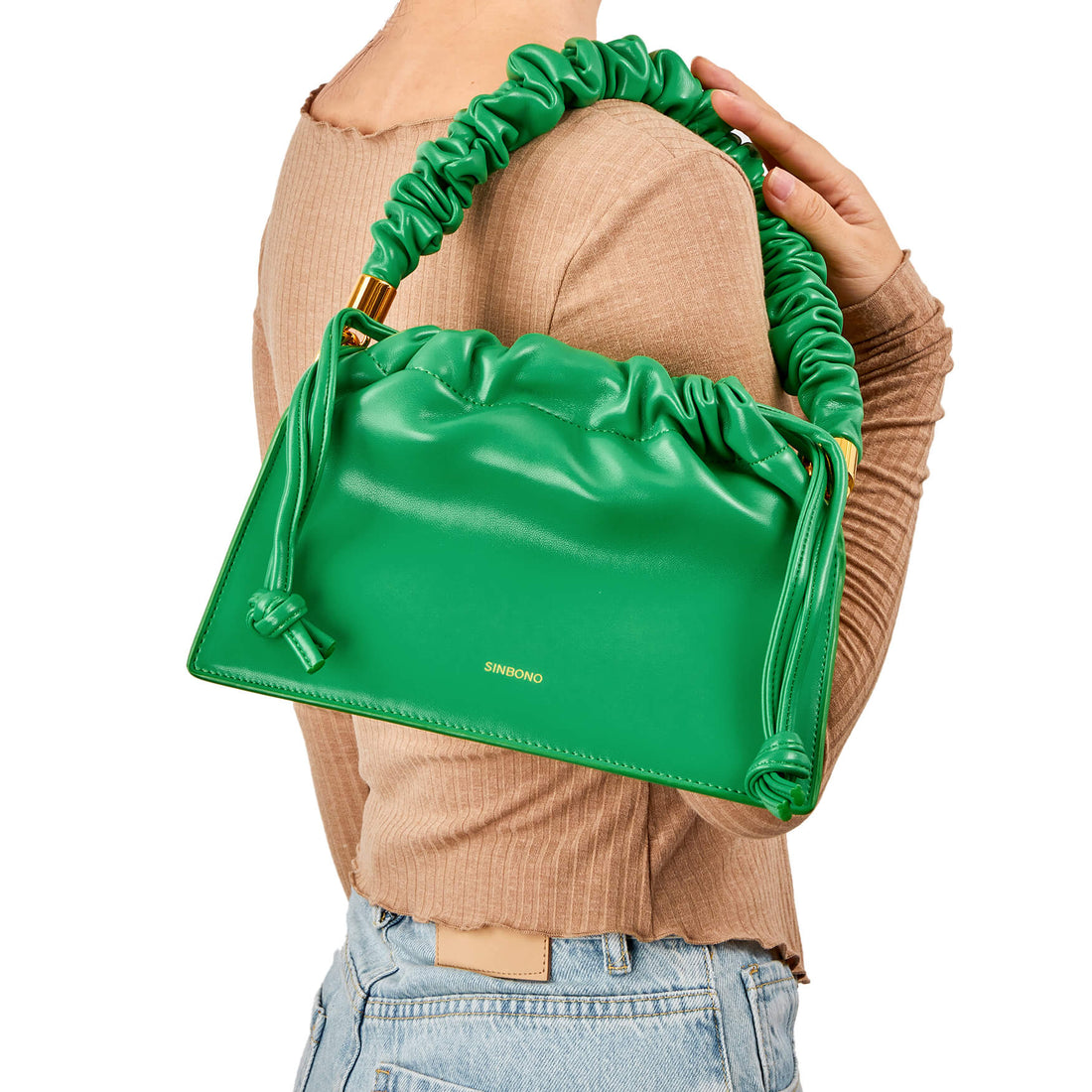 SINBONO Drawstring Vegan Handbag Grass Green